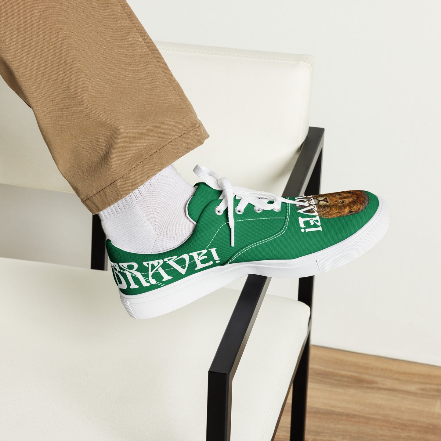 “I’AM BRAVE!” Green Men’s Lace-Up Canvas Shoes W/White Font
