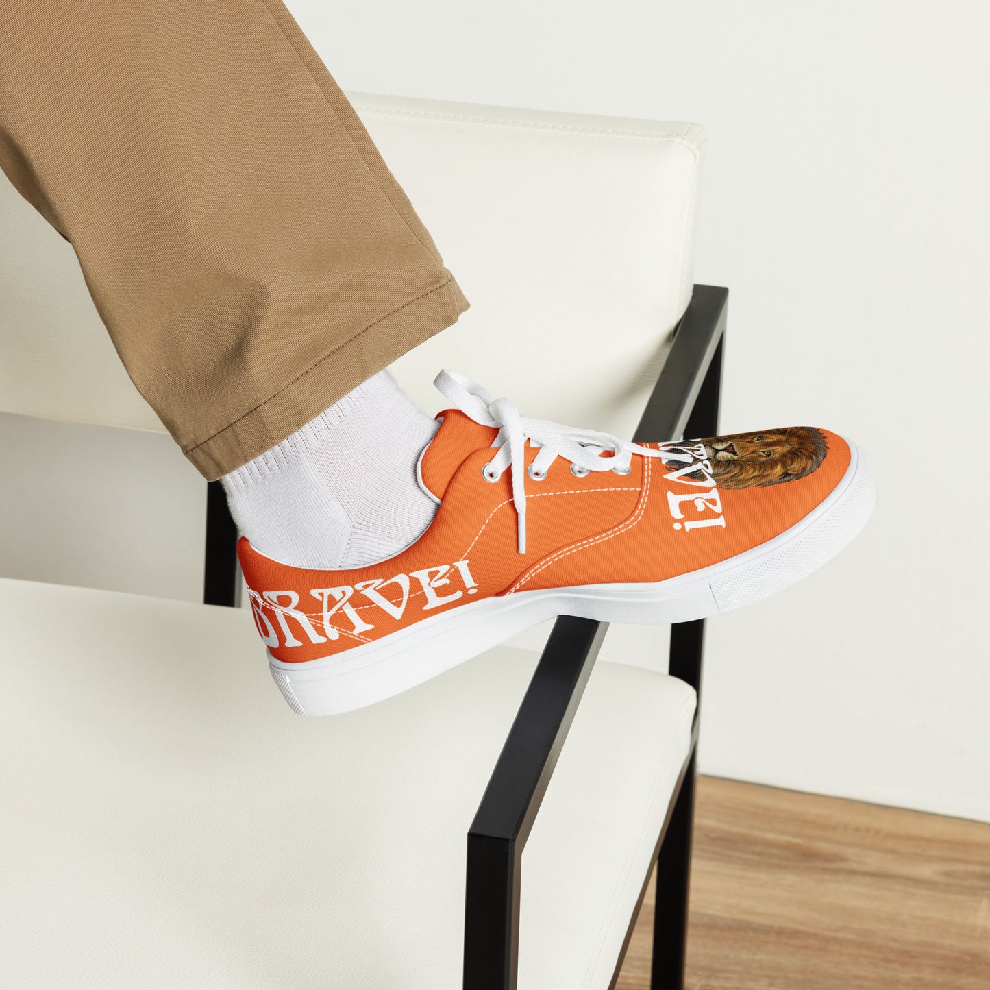 “I’AM BRAVE!”Orange Men’s Lace-Up Canvas Shoes W/White Font