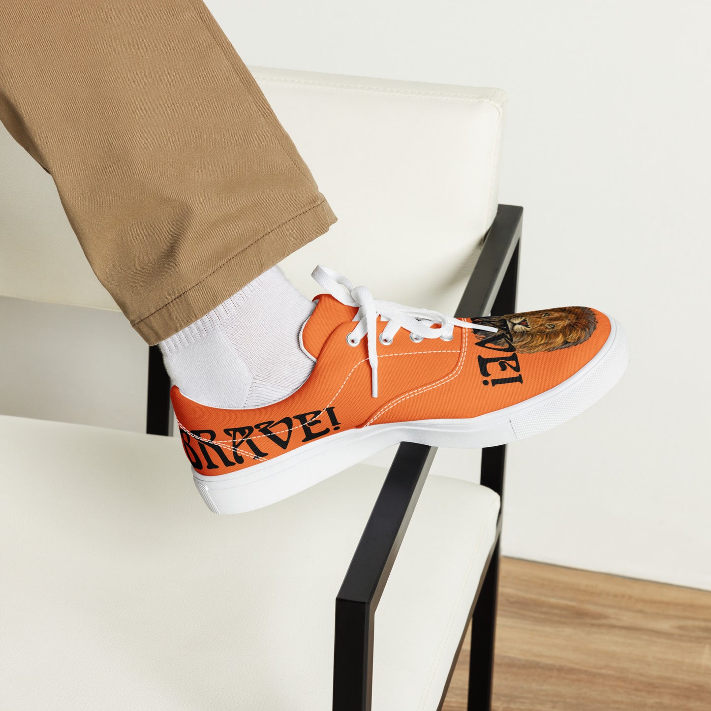 “I’AM BRAVE!” Orange Men’s Lace-Up Canvas Shoes W/Black Font