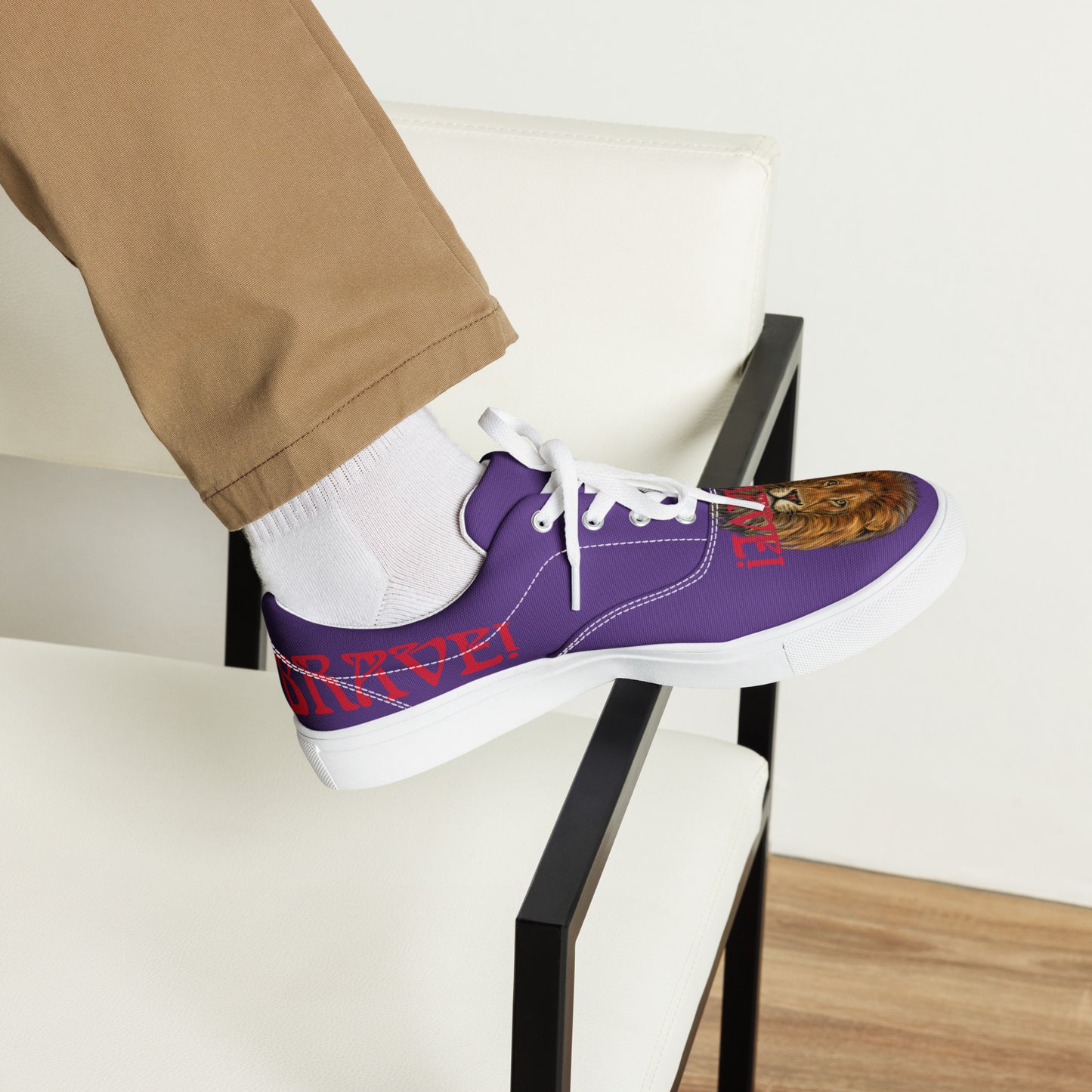 “I’AM BRAVE!” Purple Men’s Lace-Up Canvas Shoes W/Red Font