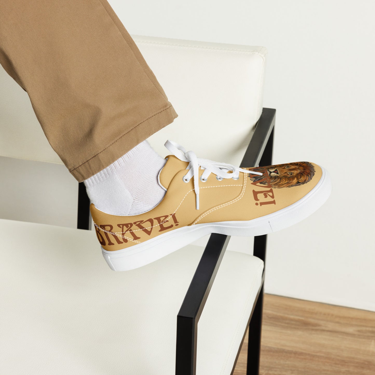 “I’AM BRAVE!”Fawn Men’s Lace-Up Canvas Shoes W/Brown Font