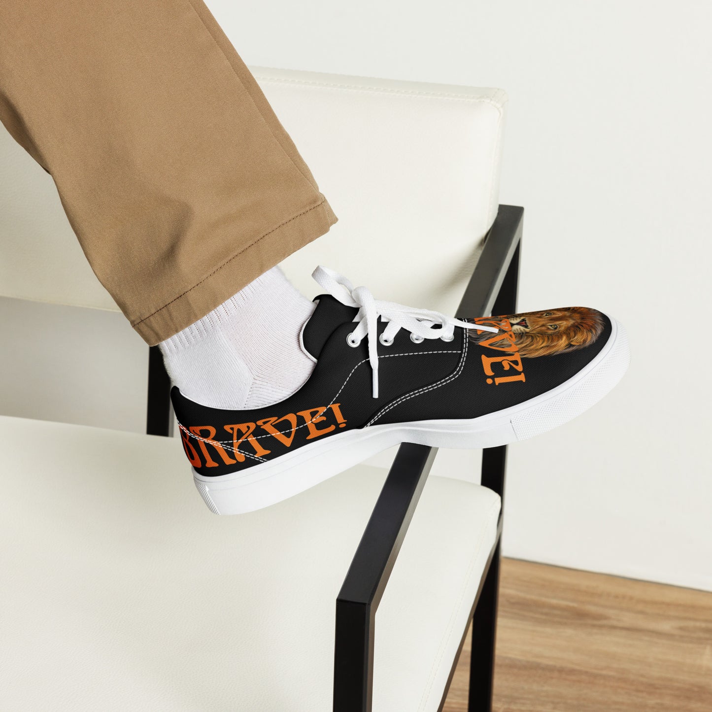 “I’AM BRAVE!”Black Men’s Lace-Up Canvas Shoes W/Orange Font
