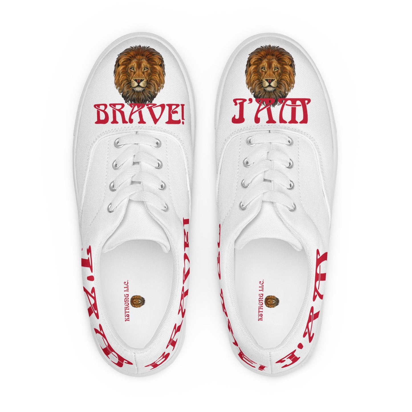 “I’AM BRAVE!” White Men’s Lace-Up Canvas Shoes W/Red Font