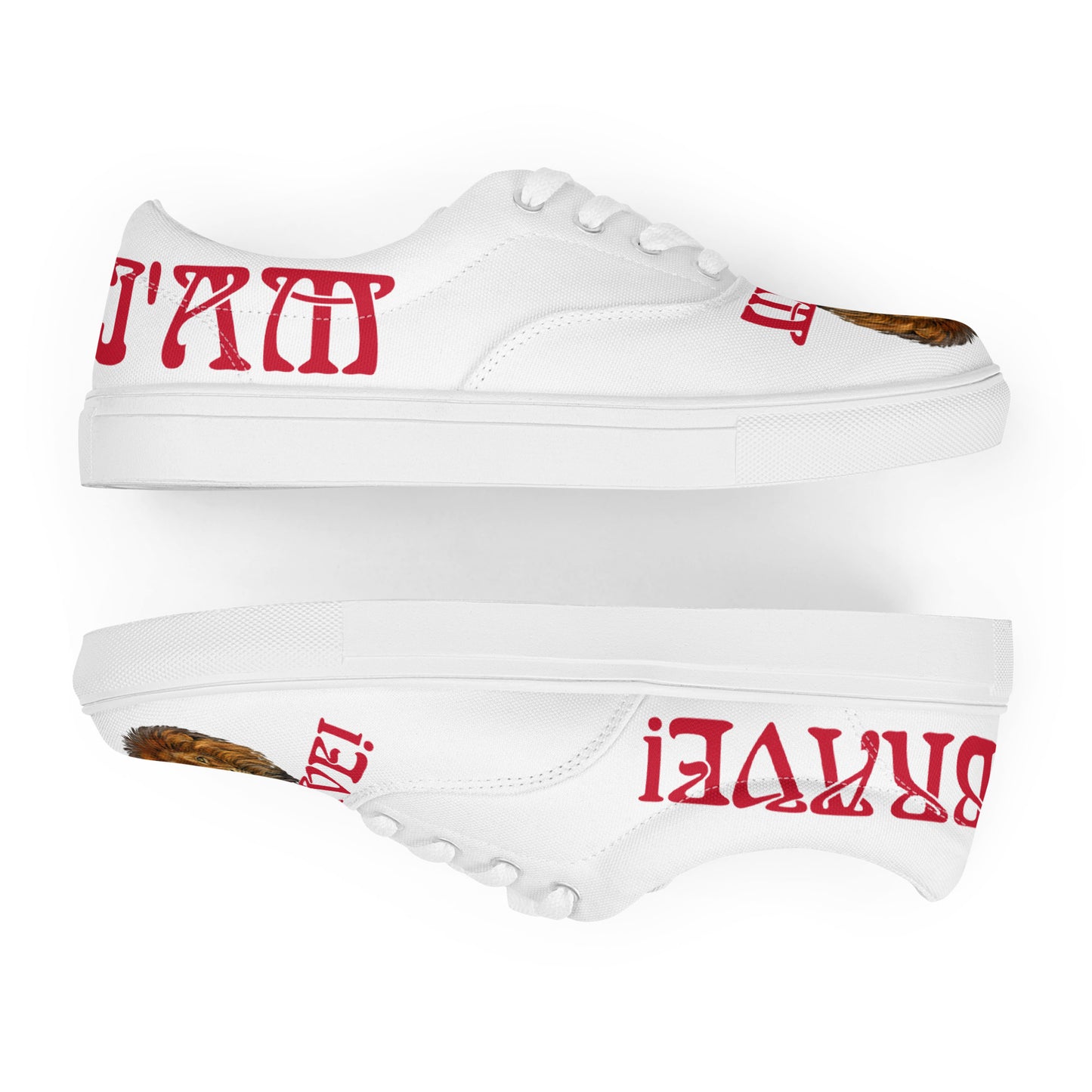 “I’AM BRAVE!” White Men’s Lace-Up Canvas Shoes W/Red Font