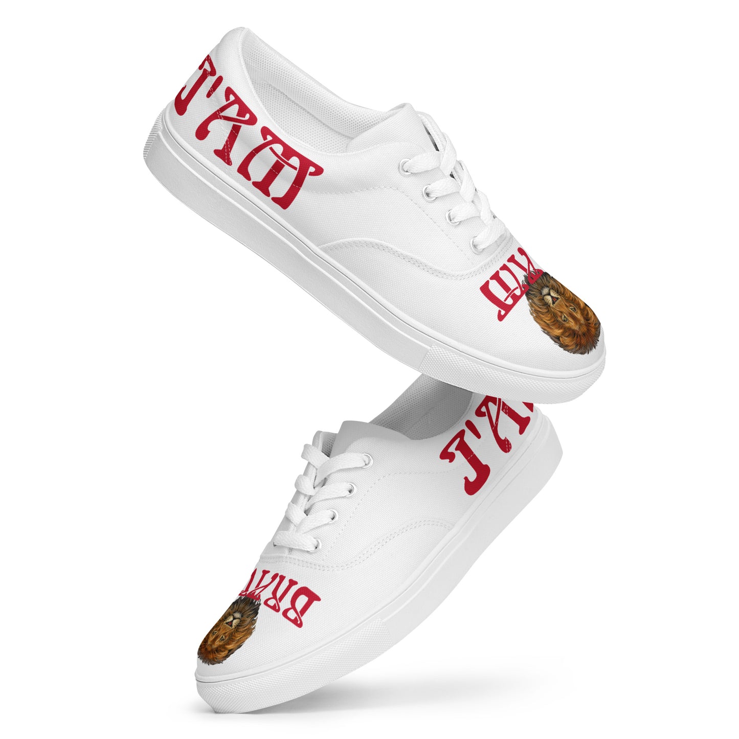 “I’AM BRAVE!” White Men’s Lace-Up Canvas Shoes W/Red Font