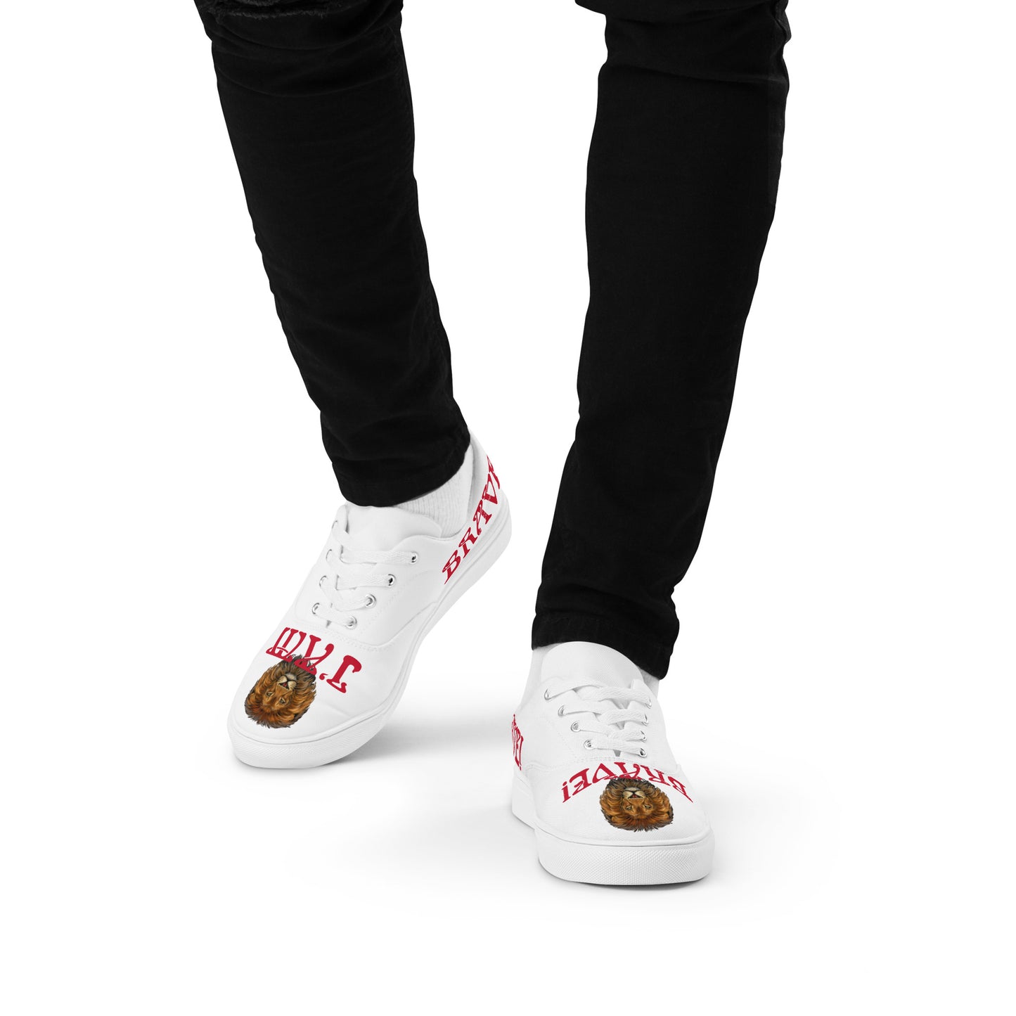 “I’AM BRAVE!” White Men’s Lace-Up Canvas Shoes W/Red Font