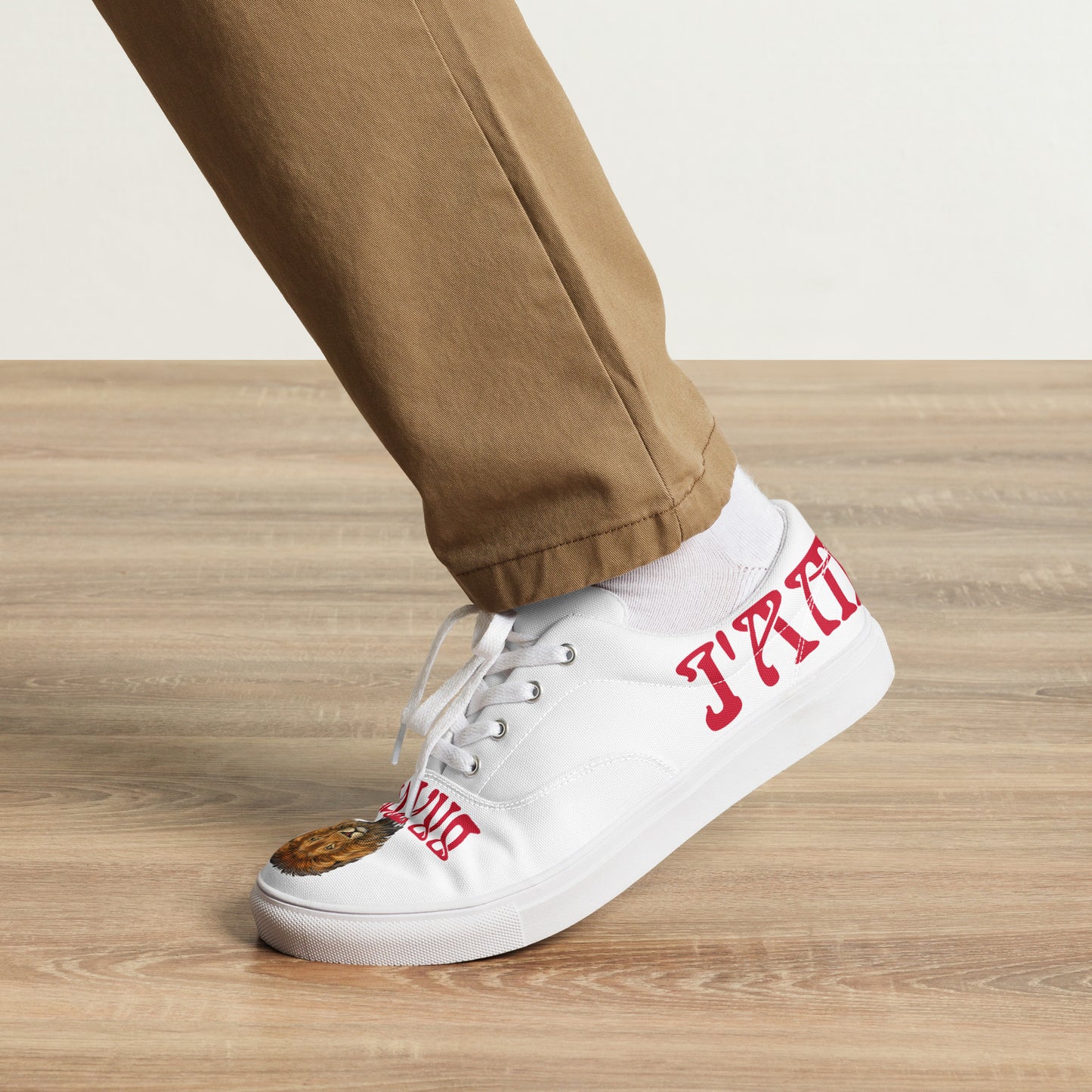 “I’AM BRAVE!” White Men’s Lace-Up Canvas Shoes W/Red Font