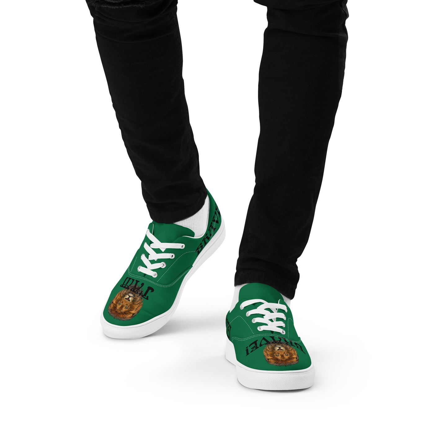 “I’AM BRAVE!”Green Men’s Lace-Up Canvas Shoes W/Black Font