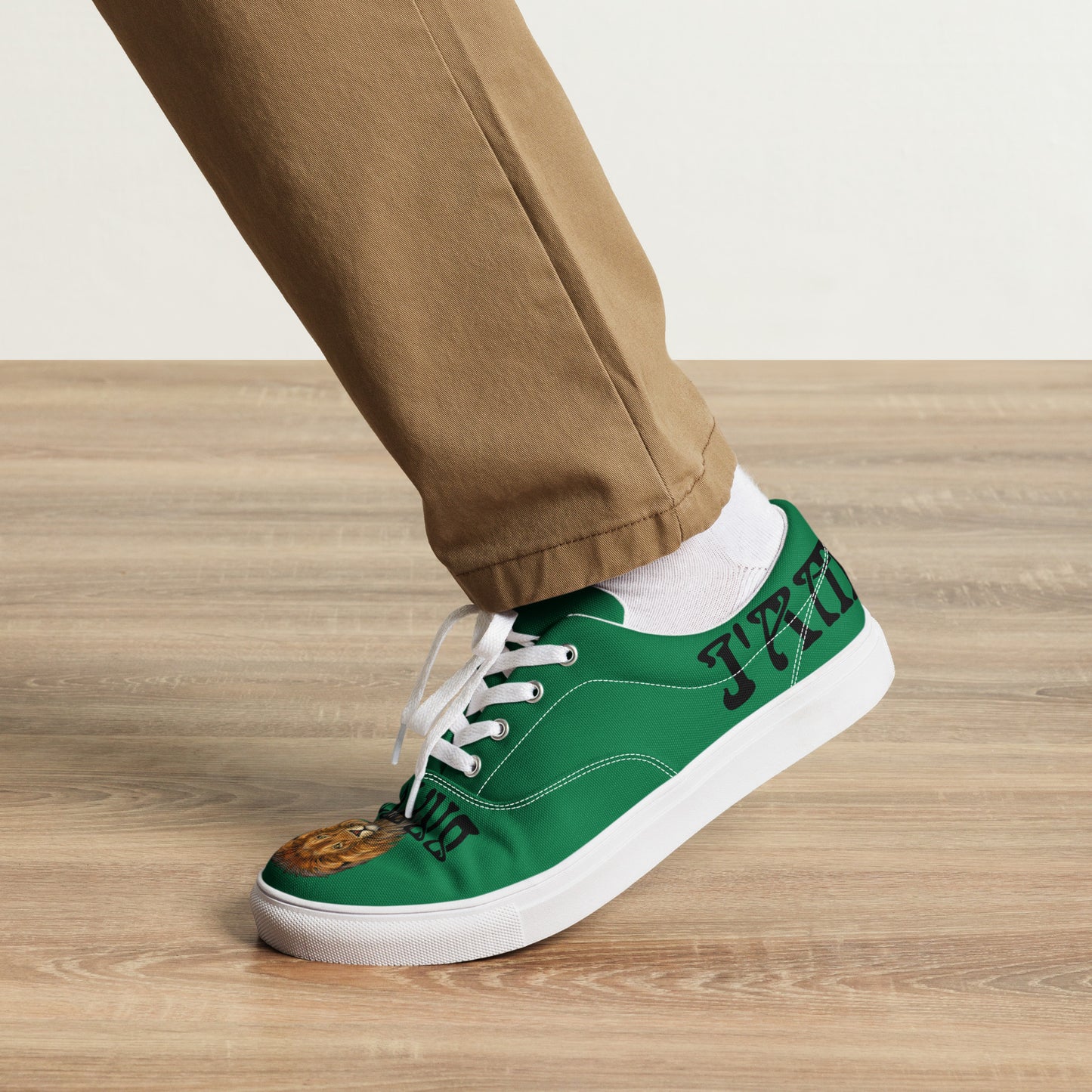 “I’AM BRAVE!”Green Men’s Lace-Up Canvas Shoes W/Black Font