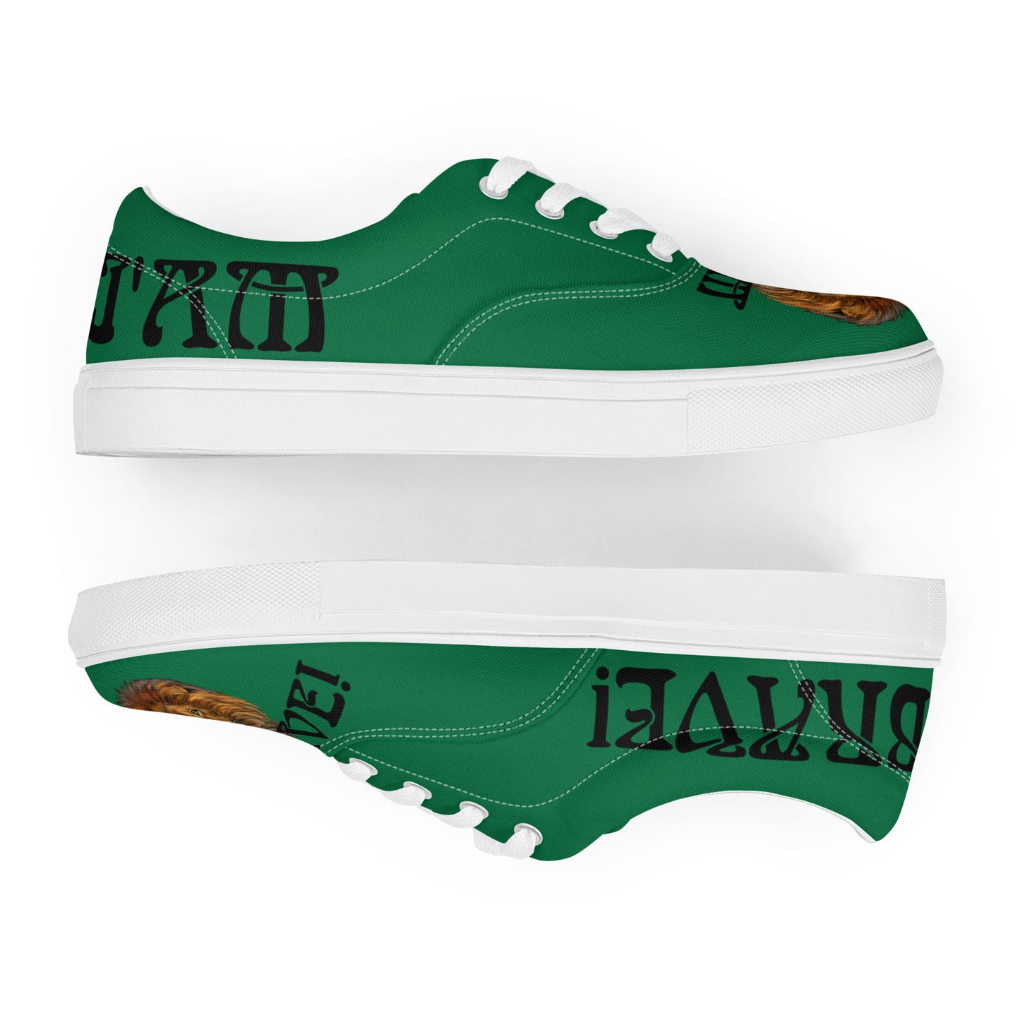 “I’AM BRAVE!”Green Men’s Lace-Up Canvas Shoes W/Black Font
