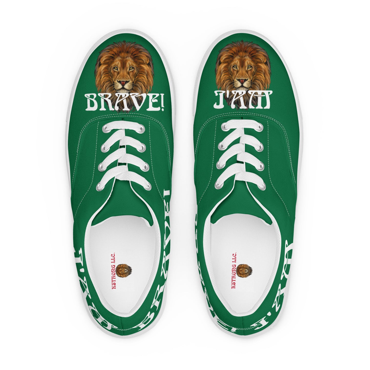 “I’AM BRAVE!” Green Men’s Lace-Up Canvas Shoes W/White Font