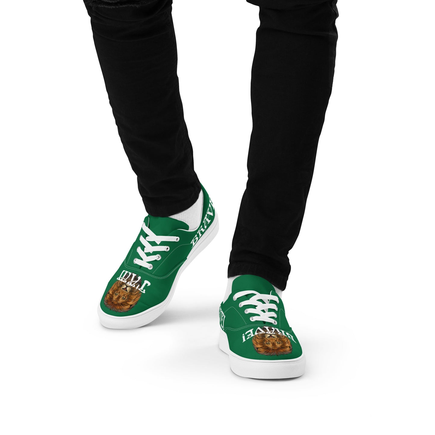“I’AM BRAVE!” Green Men’s Lace-Up Canvas Shoes W/White Font