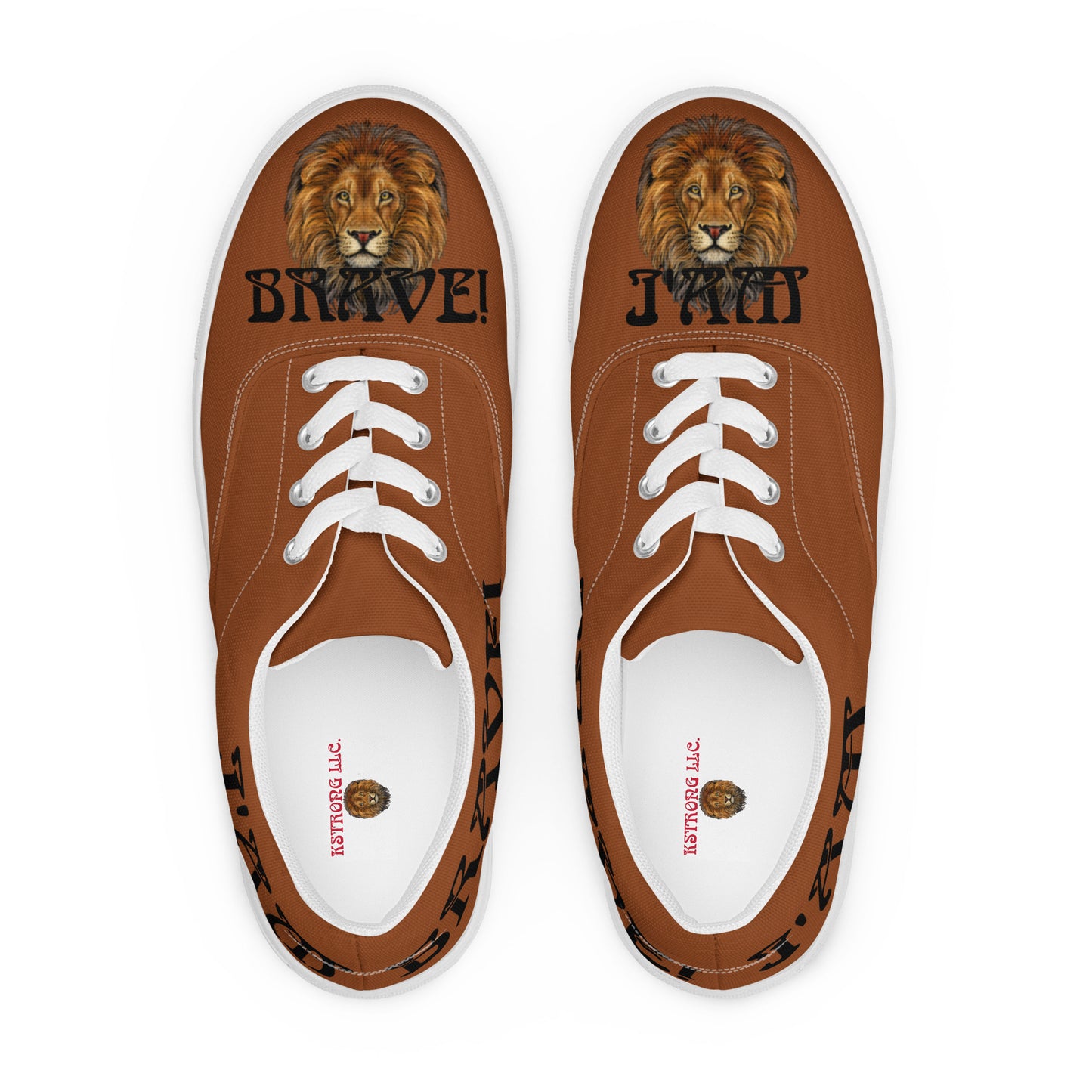 “I’AM BRAVE!” Brown Men’s Lace-Up Canvas Shoes W/Black Font