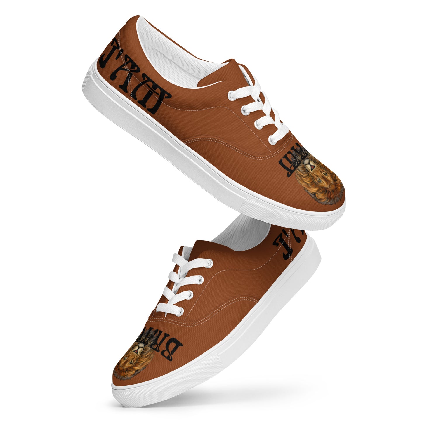 “I’AM BRAVE!” Brown Men’s Lace-Up Canvas Shoes W/Black Font