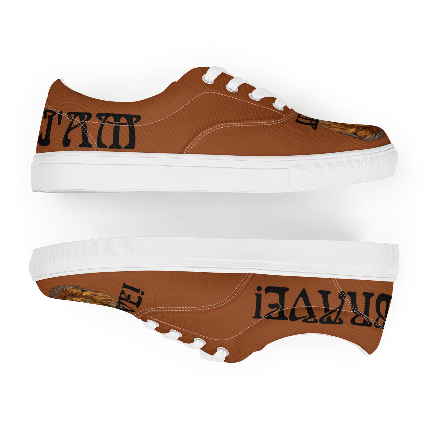 “I’AM BRAVE!” Brown Men’s Lace-Up Canvas Shoes W/Black Font