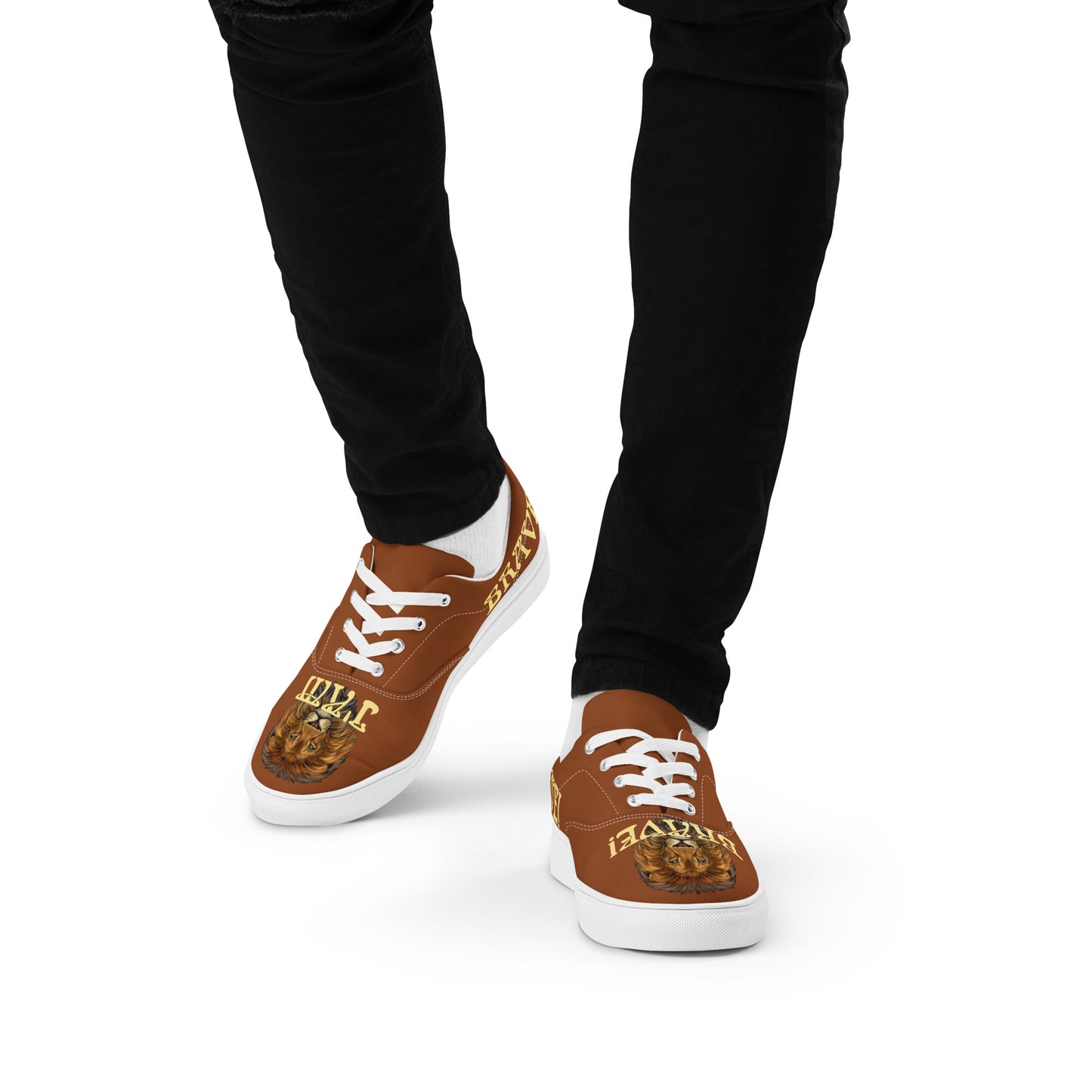 “I’AM BRAVE!” Brown Men’s Lace-Up Canvas Shoes W/Banana Font