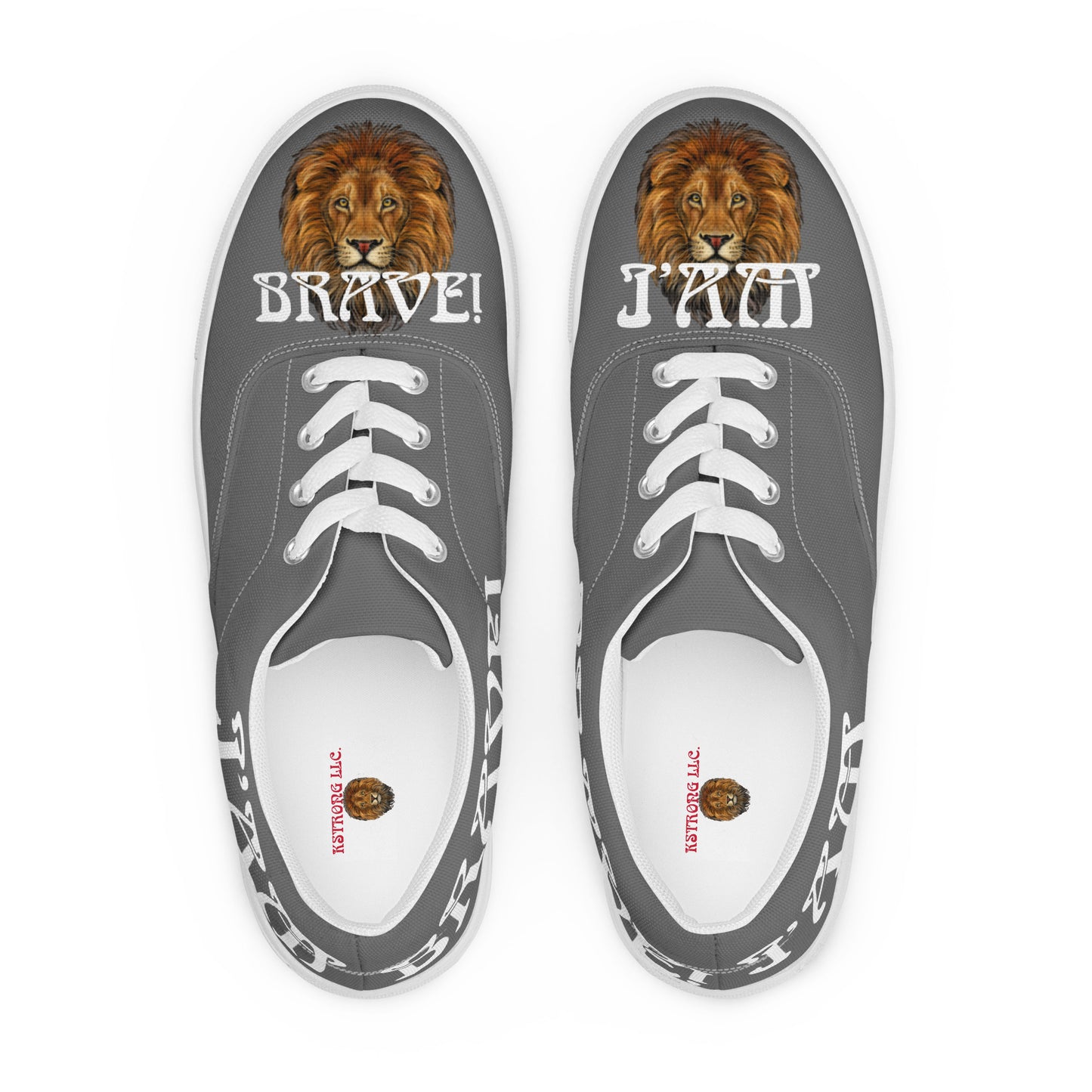 “I’AM BRAVE!”Grey Men’s Lace-Up Canvas Shoes W/White Font