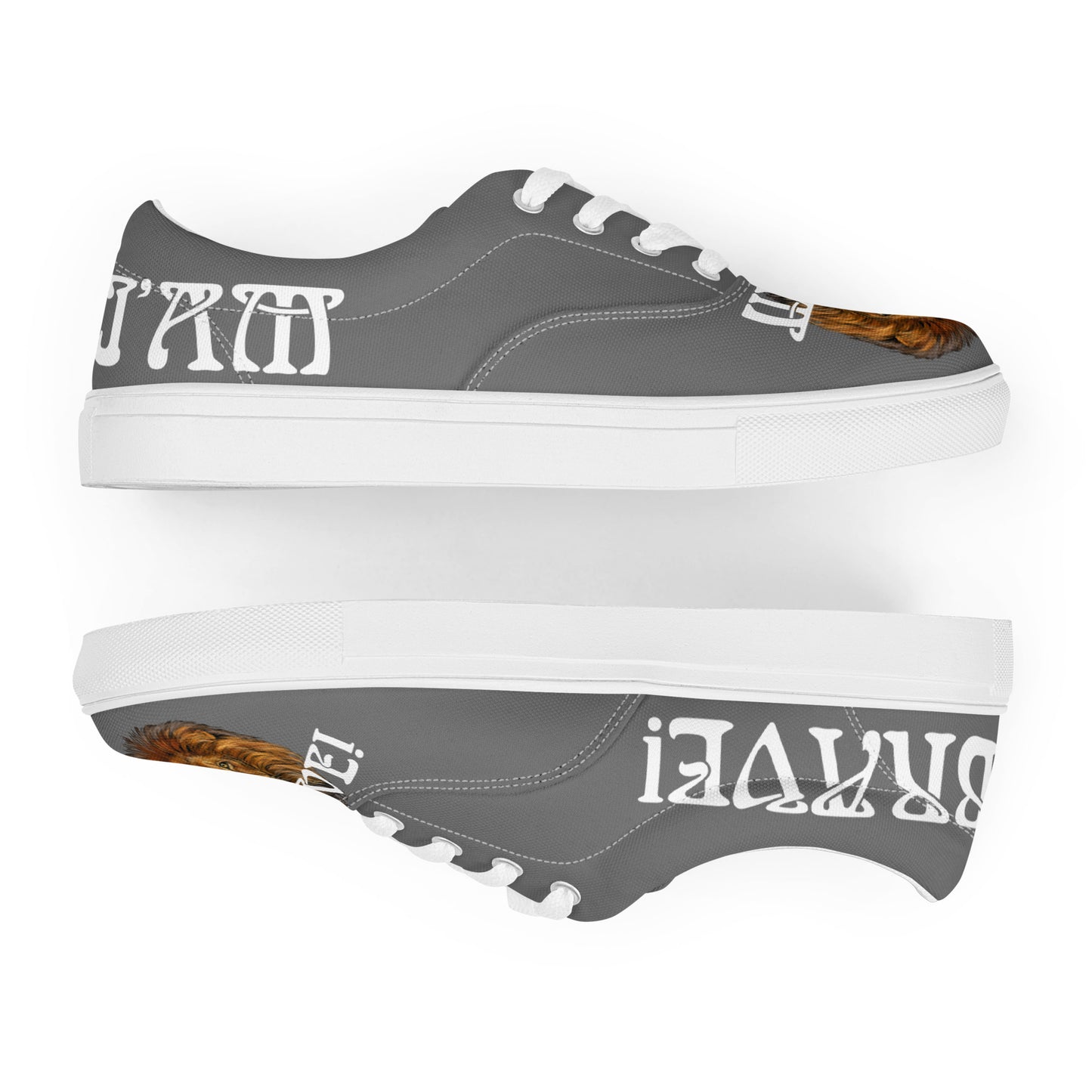 “I’AM BRAVE!”Grey Men’s Lace-Up Canvas Shoes W/White Font