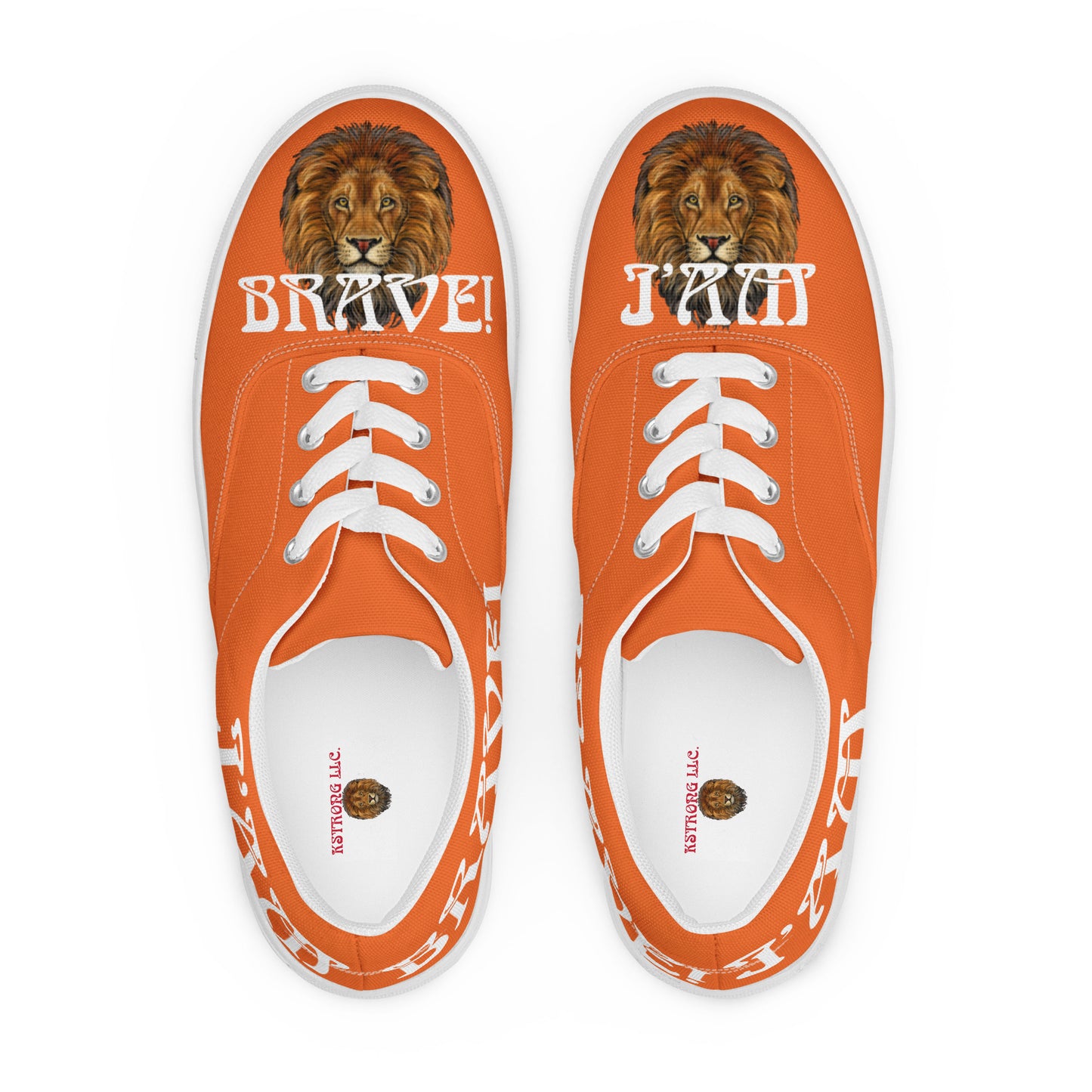 “I’AM BRAVE!”Orange Men’s Lace-Up Canvas Shoes W/White Font