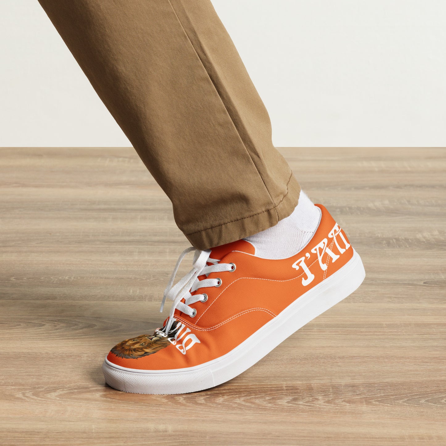 “I’AM BRAVE!”Orange Men’s Lace-Up Canvas Shoes W/White Font