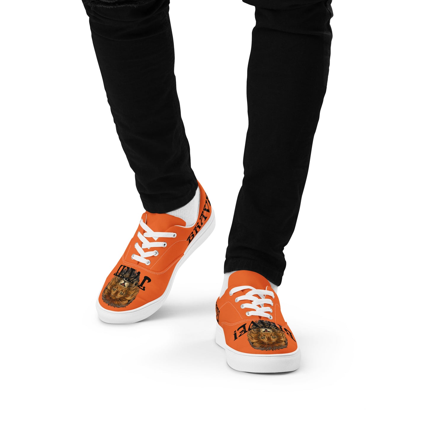 “I’AM BRAVE!” Orange Men’s Lace-Up Canvas Shoes W/Black Font