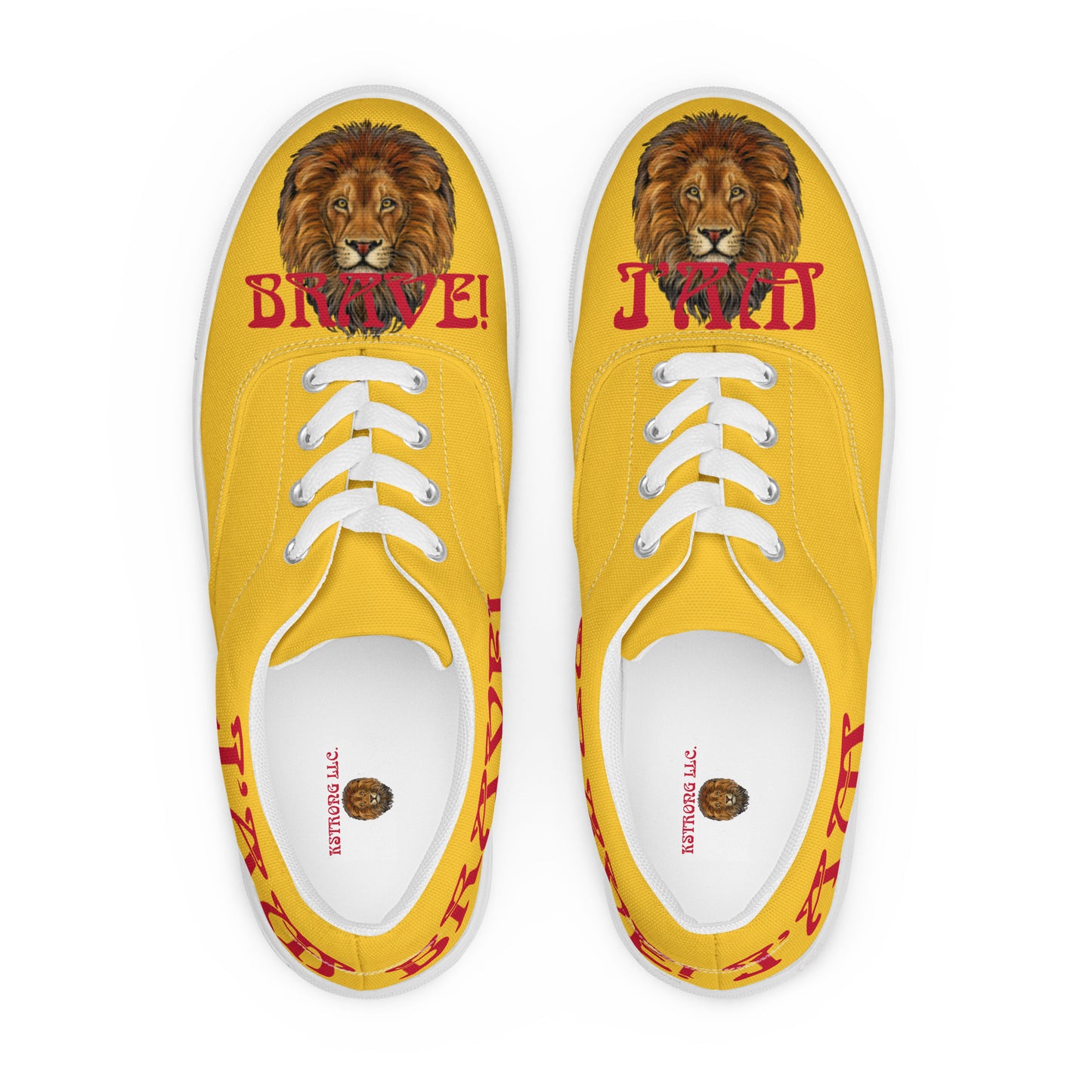 “I’AM BRAVE!” Yellow Men’s Lace-Up Canvas Shoes W/Red Font