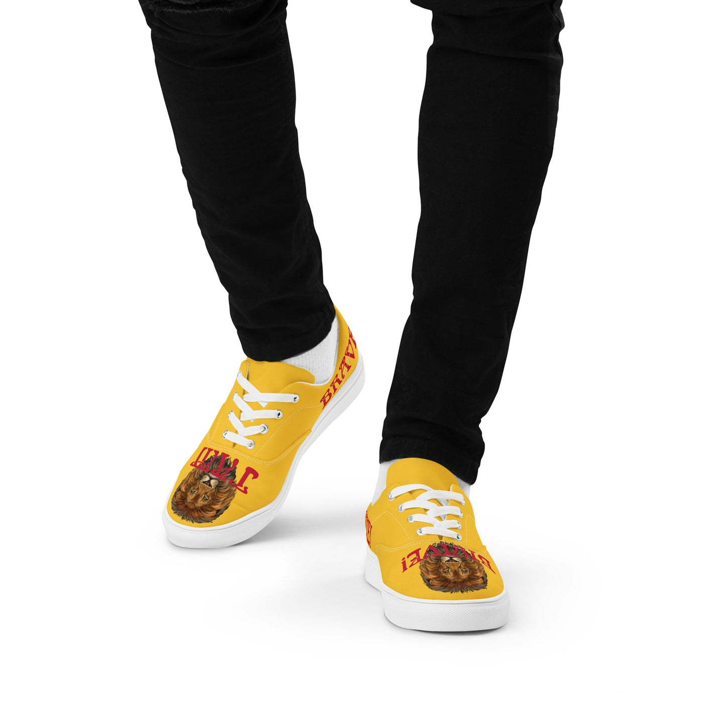 “I’AM BRAVE!” Yellow Men’s Lace-Up Canvas Shoes W/Red Font