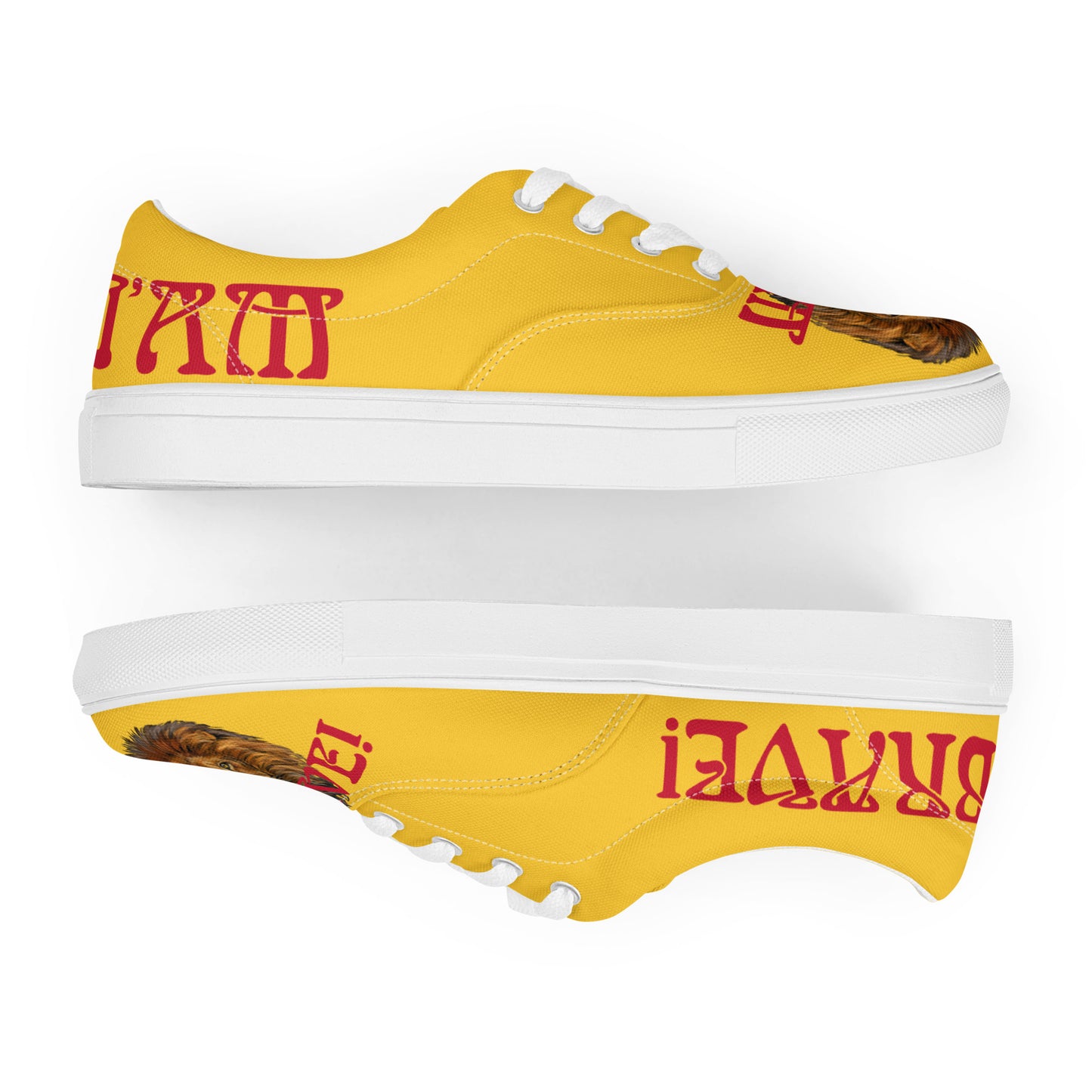 “I’AM BRAVE!” Yellow Men’s Lace-Up Canvas Shoes W/Red Font