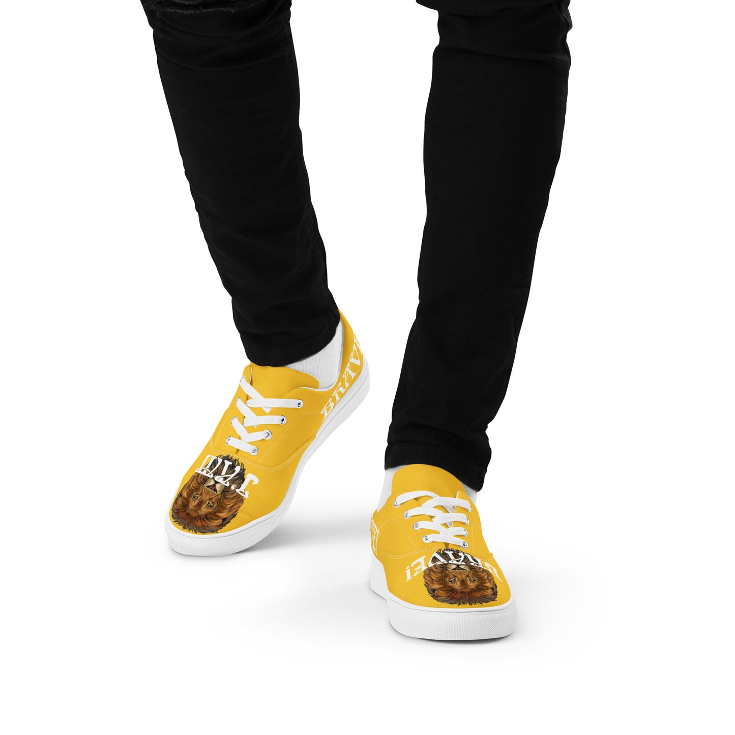 “I’AM BRAVE!” Yellow Men’s Lace-Up Canvas Shoes W/White Font