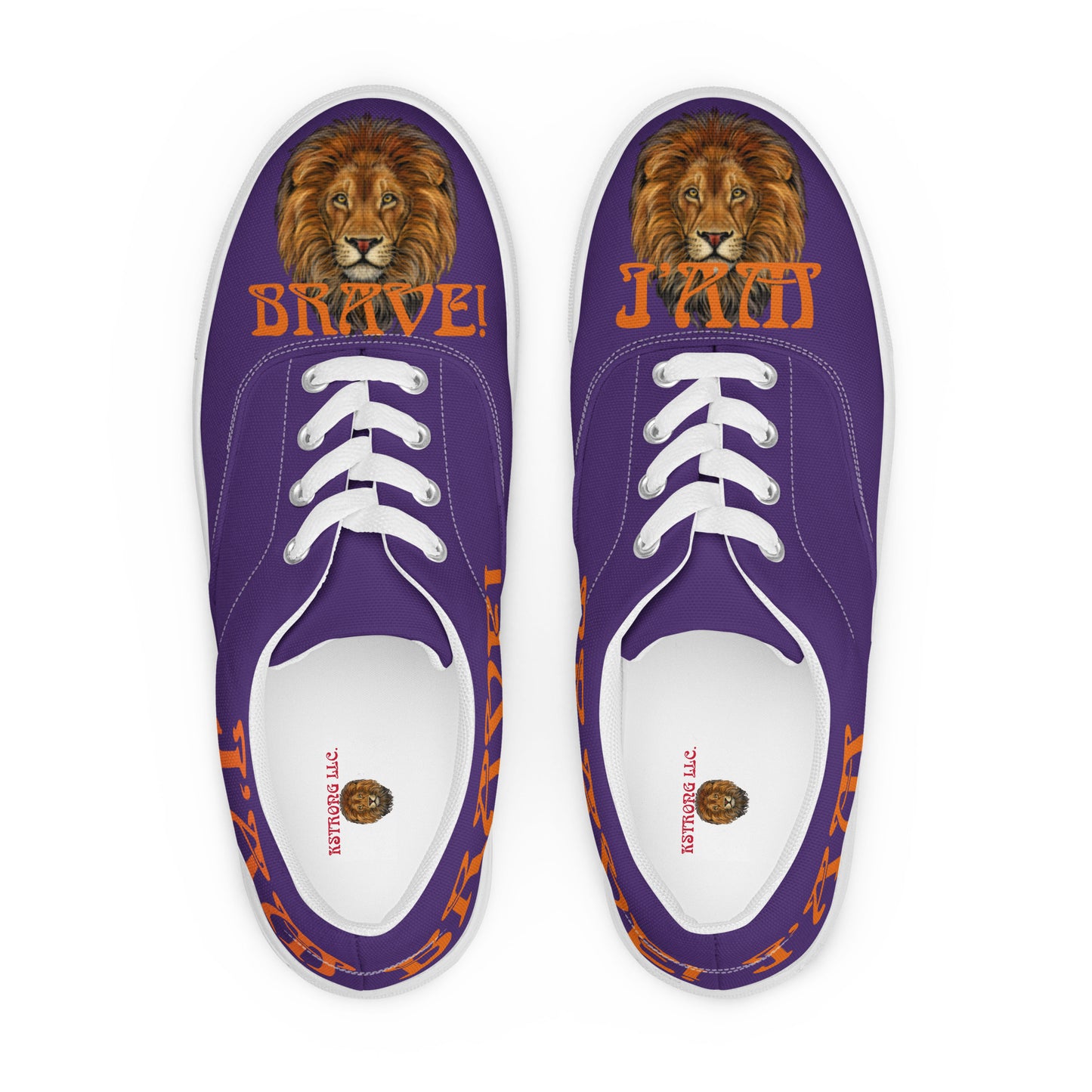 “I’AM BRAVE!” Purple Men’s Lace-Up Canvas Shoes W/Orange Font