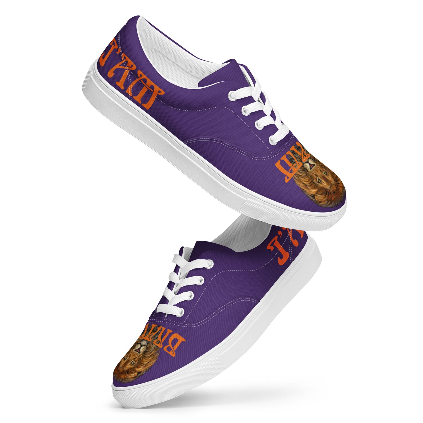 “I’AM BRAVE!” Purple Men’s Lace-Up Canvas Shoes W/Orange Font