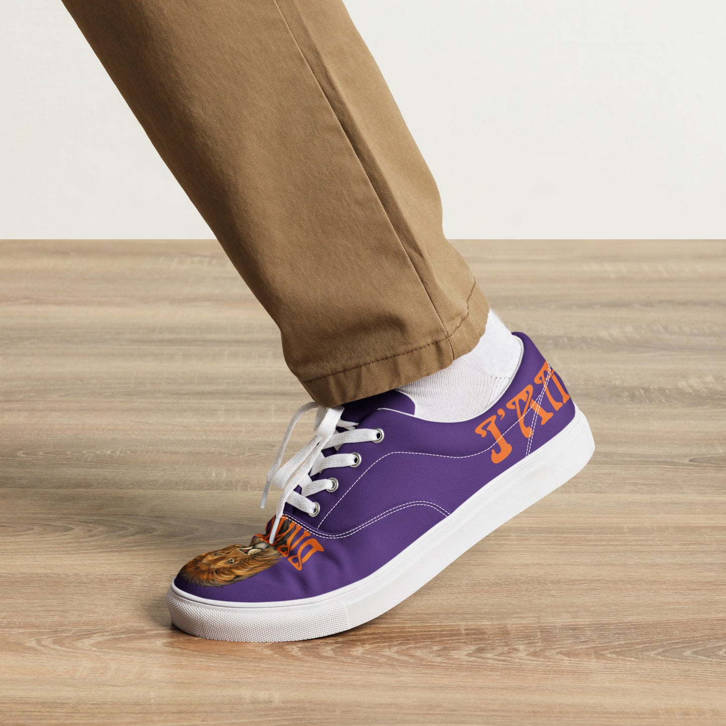 “I’AM BRAVE!” Purple Men’s Lace-Up Canvas Shoes W/Orange Font