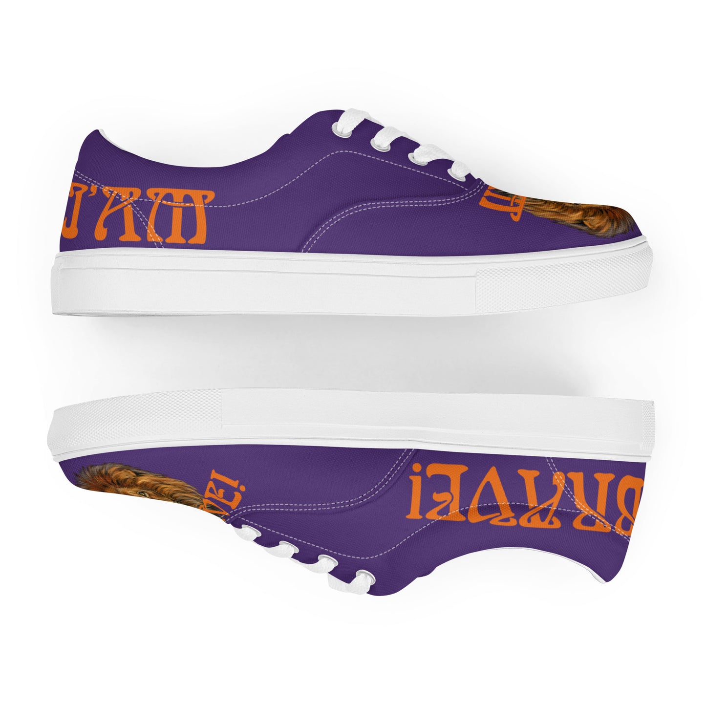 “I’AM BRAVE!” Purple Men’s Lace-Up Canvas Shoes W/Orange Font