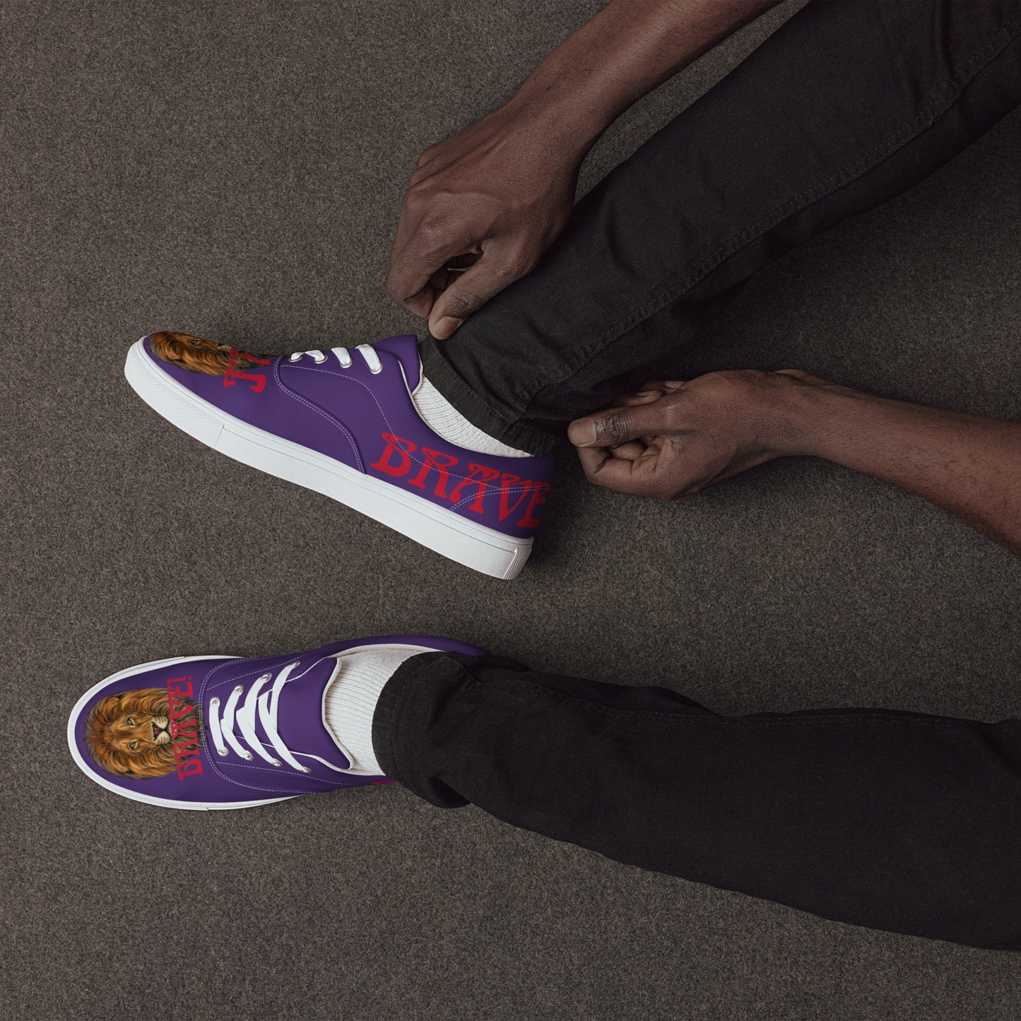 “I’AM BRAVE!” Purple Men’s Lace-Up Canvas Shoes W/Red Font
