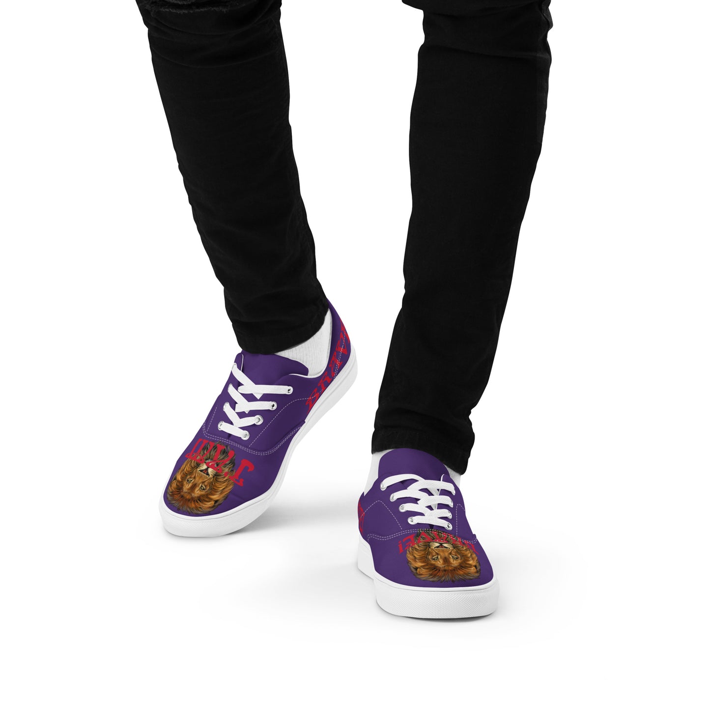 “I’AM BRAVE!” Purple Men’s Lace-Up Canvas Shoes W/Red Font