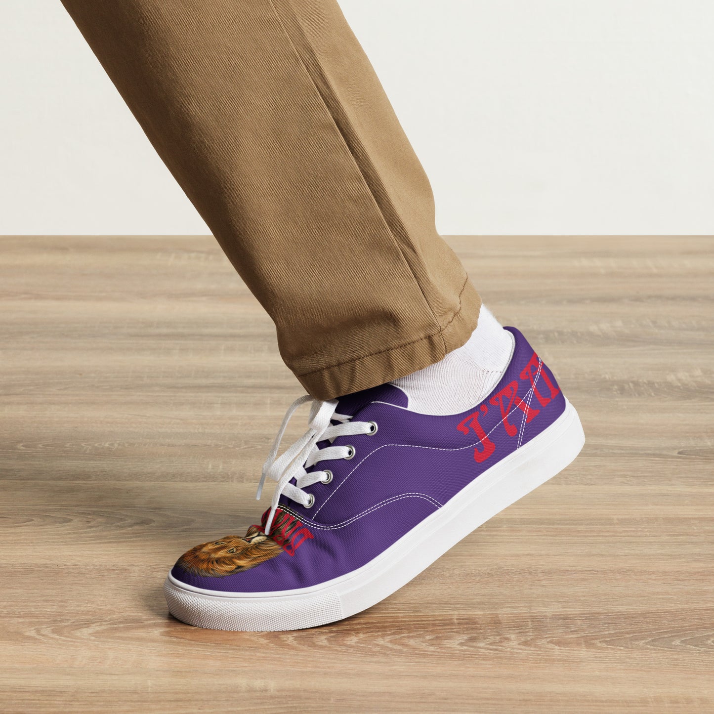 “I’AM BRAVE!” Purple Men’s Lace-Up Canvas Shoes W/Red Font