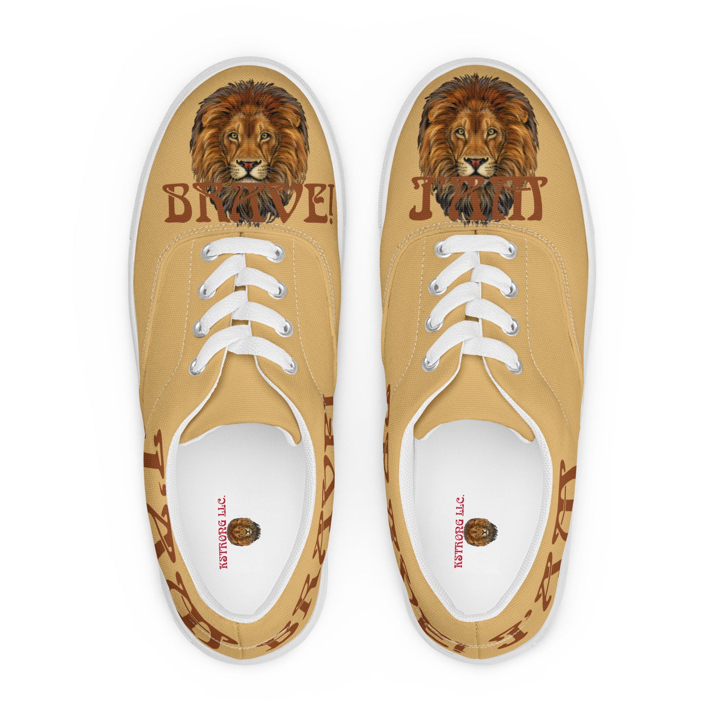 “I’AM BRAVE!”Fawn Men’s Lace-Up Canvas Shoes W/Brown Font