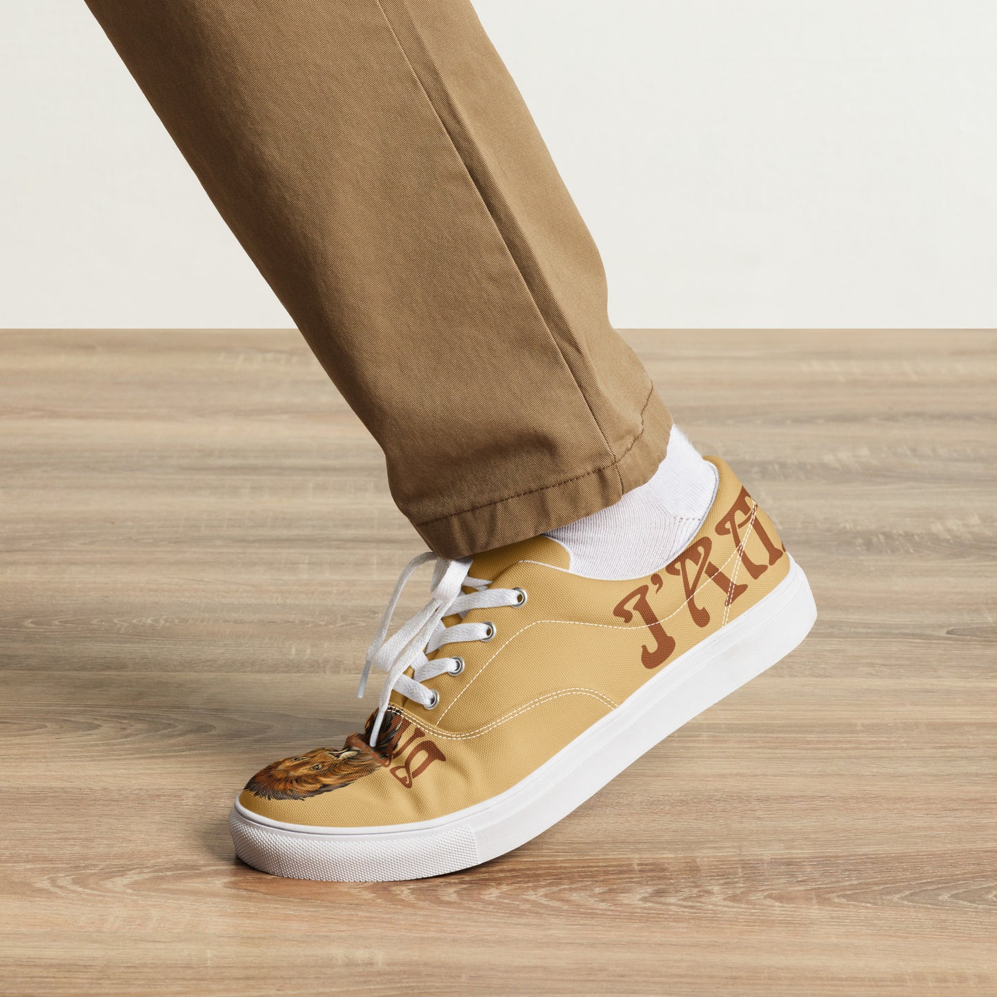 “I’AM BRAVE!”Fawn Men’s Lace-Up Canvas Shoes W/Brown Font