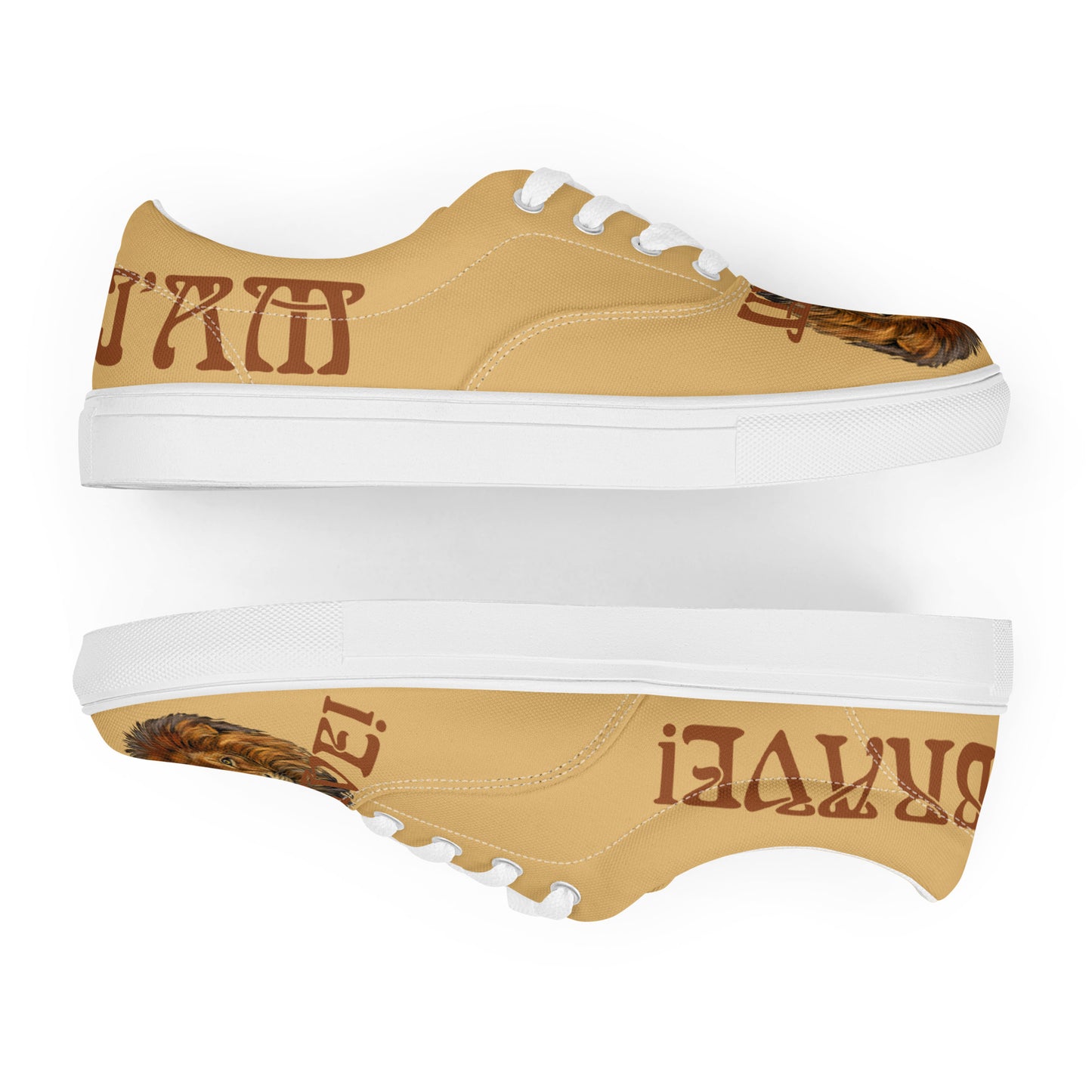 “I’AM BRAVE!”Fawn Men’s Lace-Up Canvas Shoes W/Brown Font