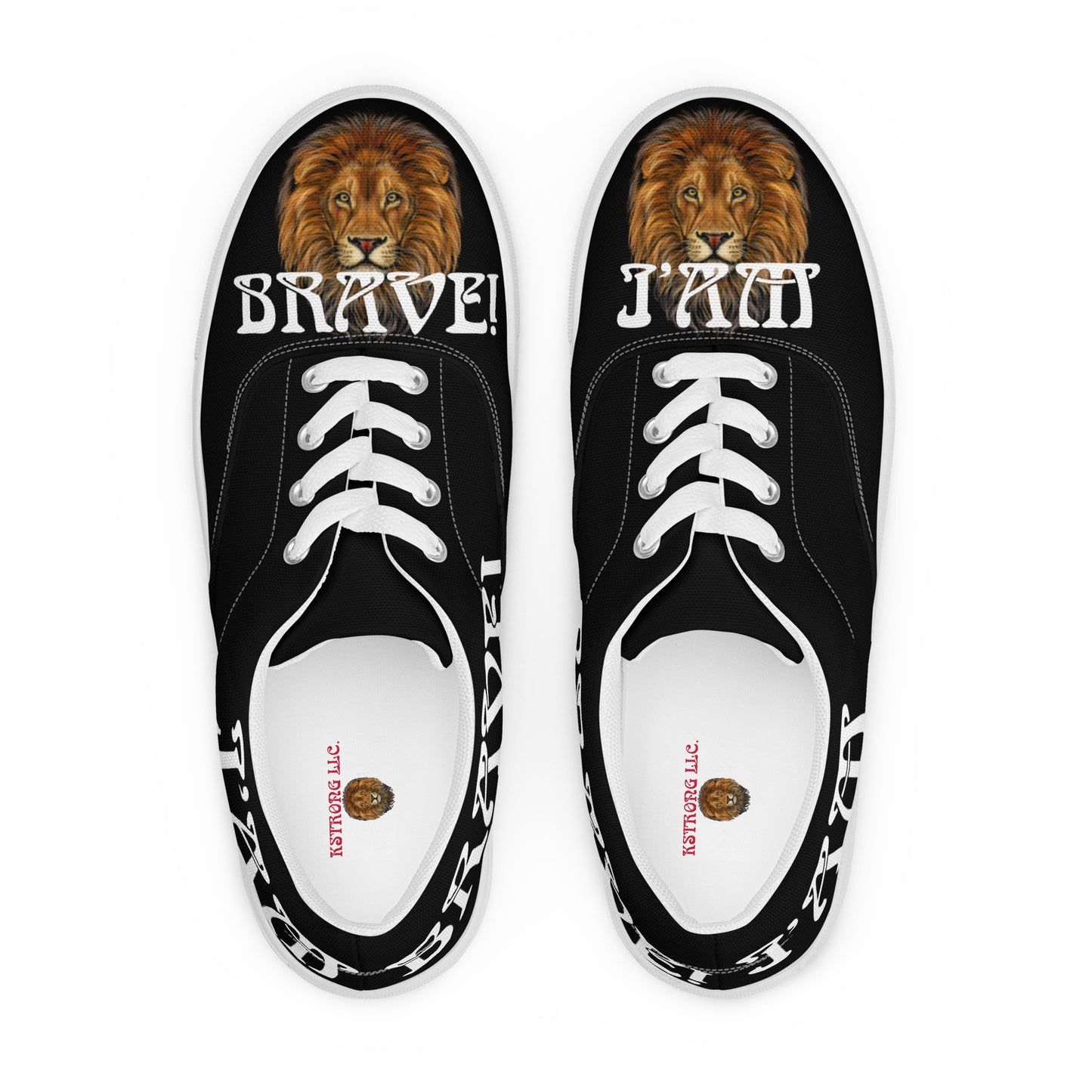 “I’AM BRAVE!”Black Men’s Lace-Up Canvas Shoes W/White Font