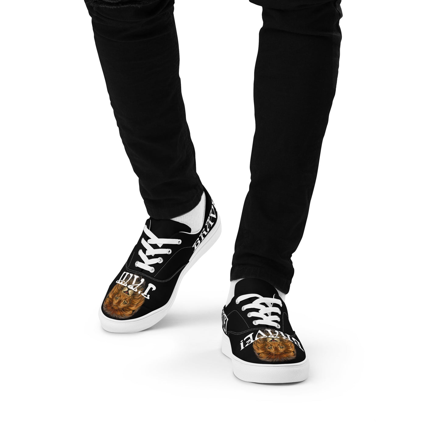 “I’AM BRAVE!”Black Men’s Lace-Up Canvas Shoes W/White Font