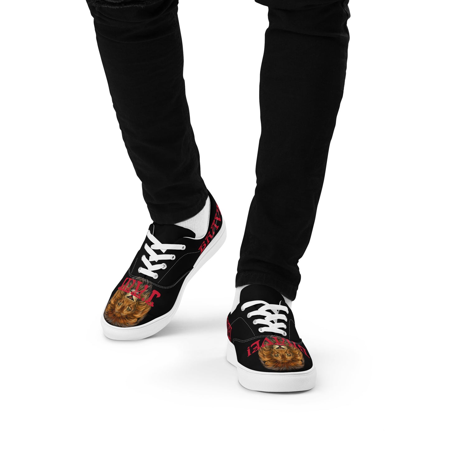 “I’AM BRAVE!”Black Men’s Lace-Up Canvas Shoes W/Red Font