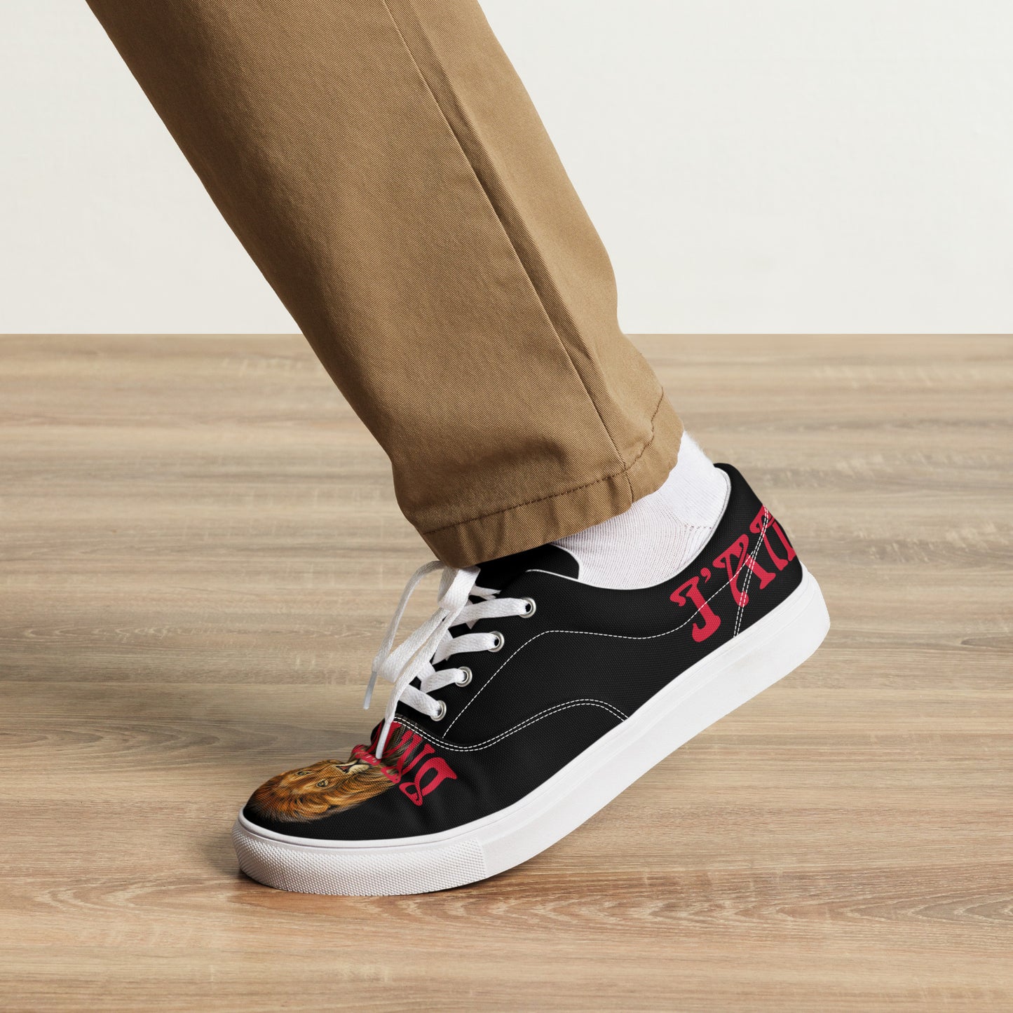 “I’AM BRAVE!”Black Men’s Lace-Up Canvas Shoes W/Red Font