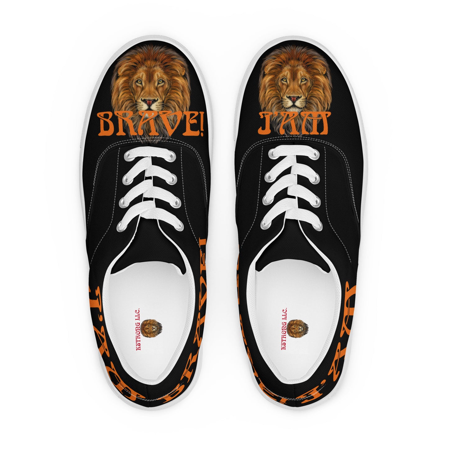 “I’AM BRAVE!”Black Men’s Lace-Up Canvas Shoes W/Orange Font