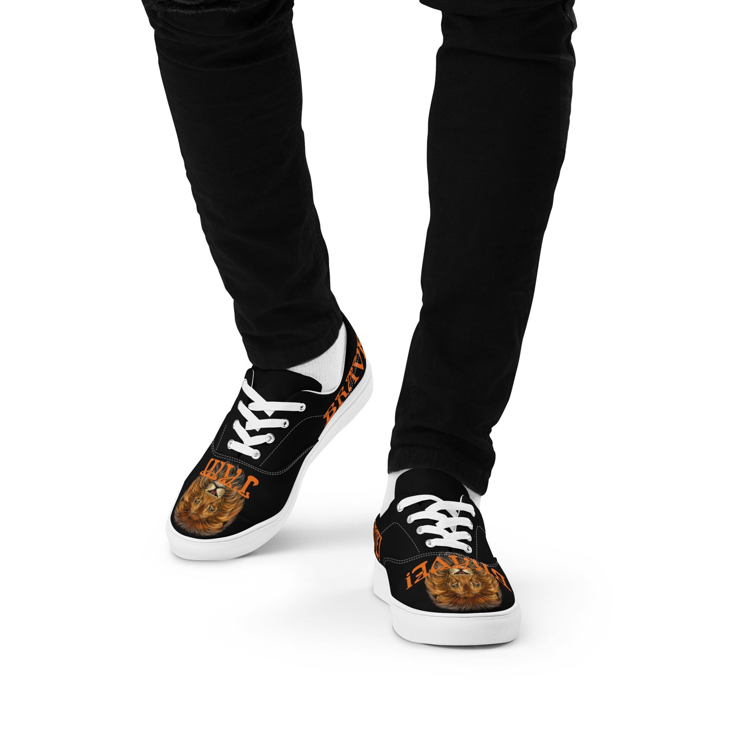 “I’AM BRAVE!”Black Men’s Lace-Up Canvas Shoes W/Orange Font