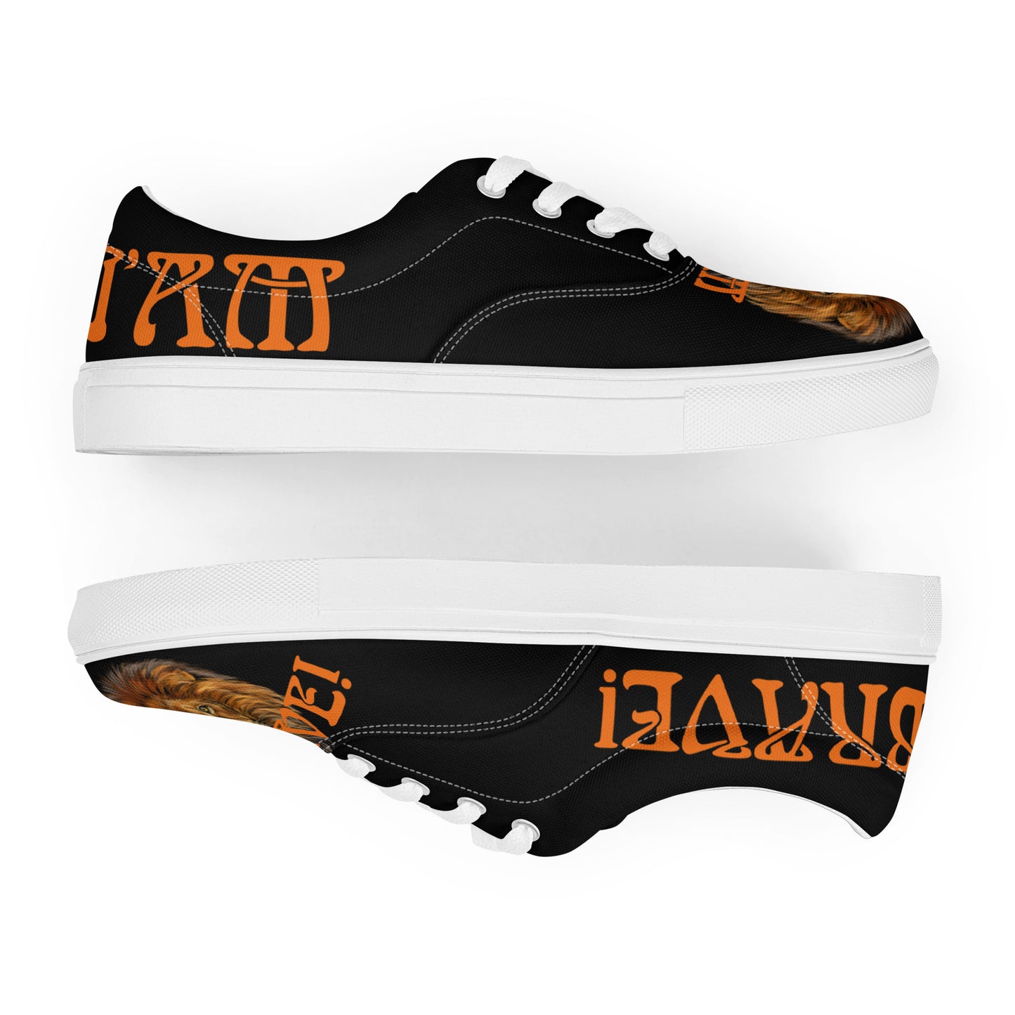 “I’AM BRAVE!”Black Men’s Lace-Up Canvas Shoes W/Orange Font