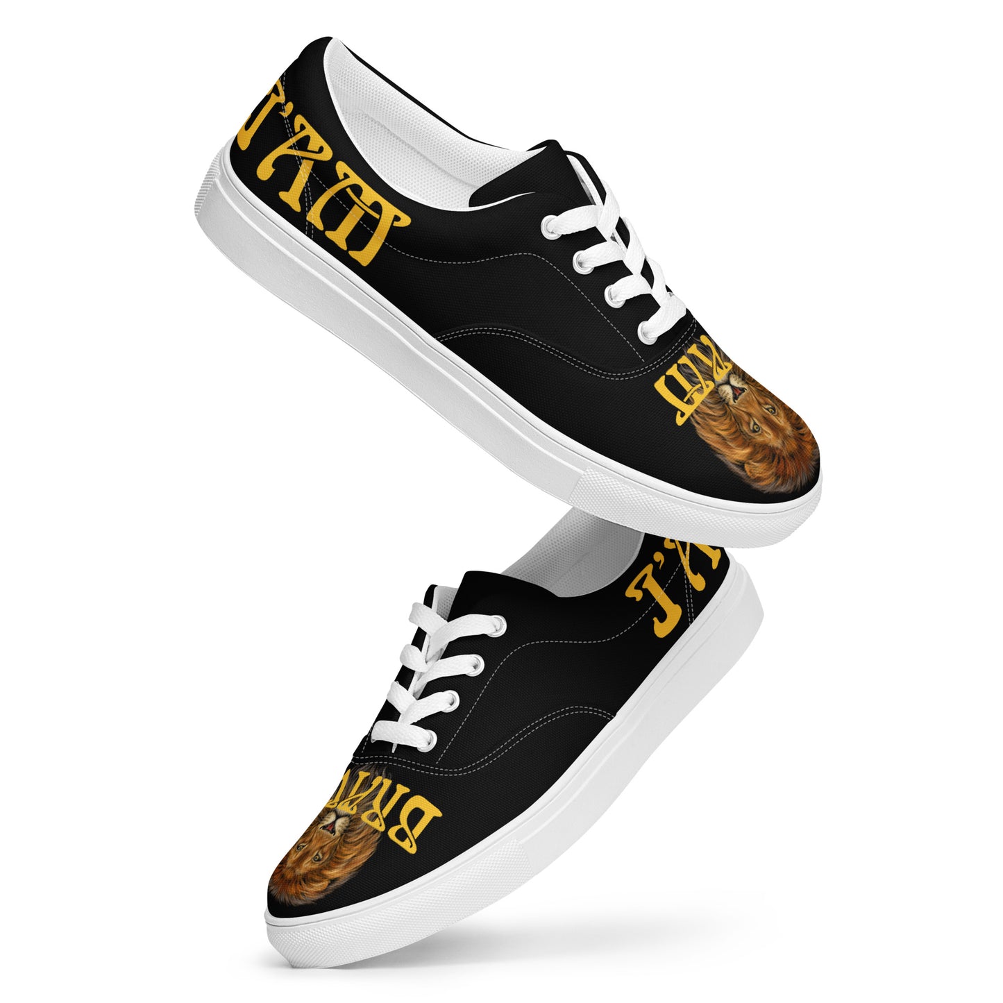 “I’AM BRAVE!”Black Men’s Lace-Up Canvas Shoes W/Yellow Font