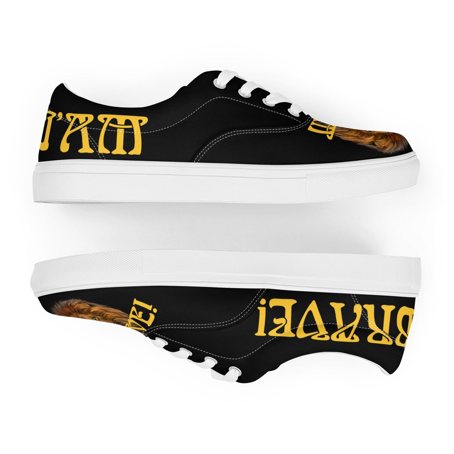 “I’AM BRAVE!”Black Men’s Lace-Up Canvas Shoes W/Yellow Font