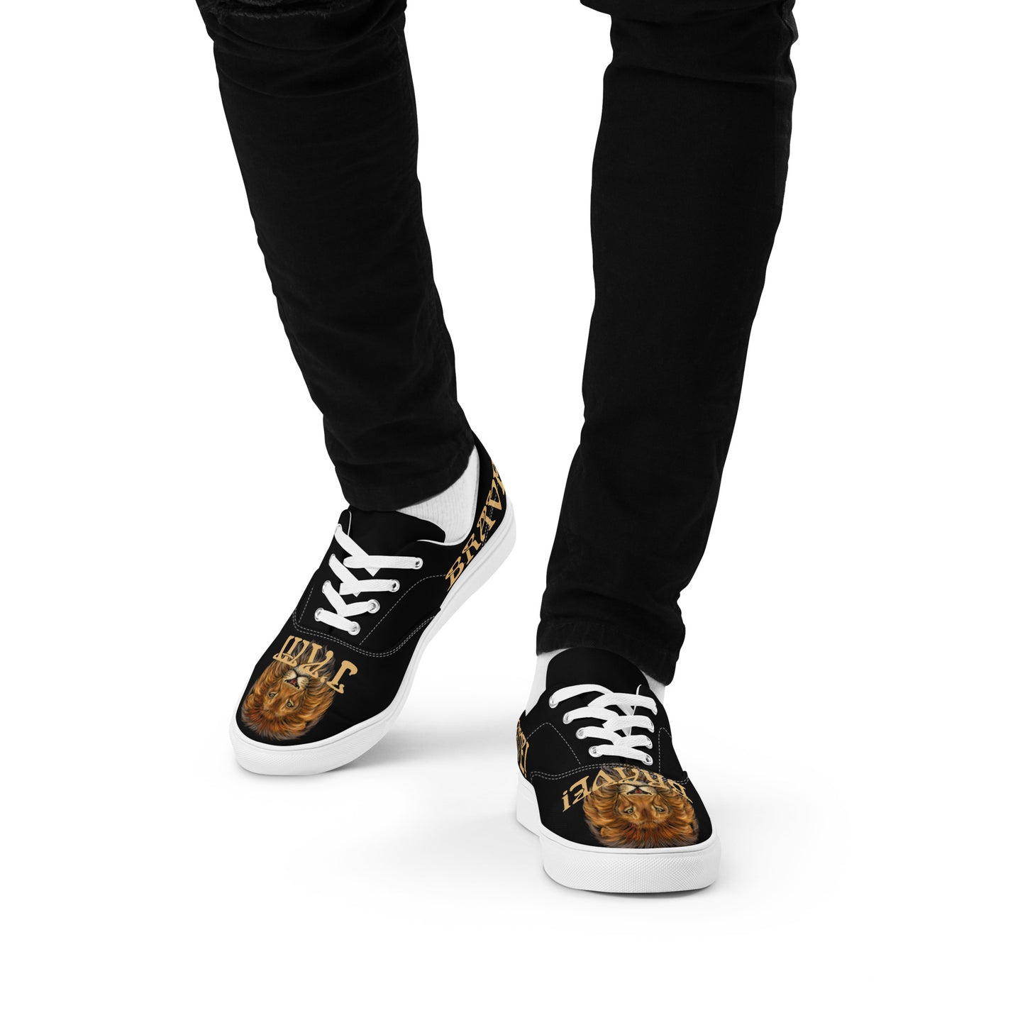 “I’AM BRAVE!”Black Men’s Lace-Up Canvas Shoes W/Fawn Font