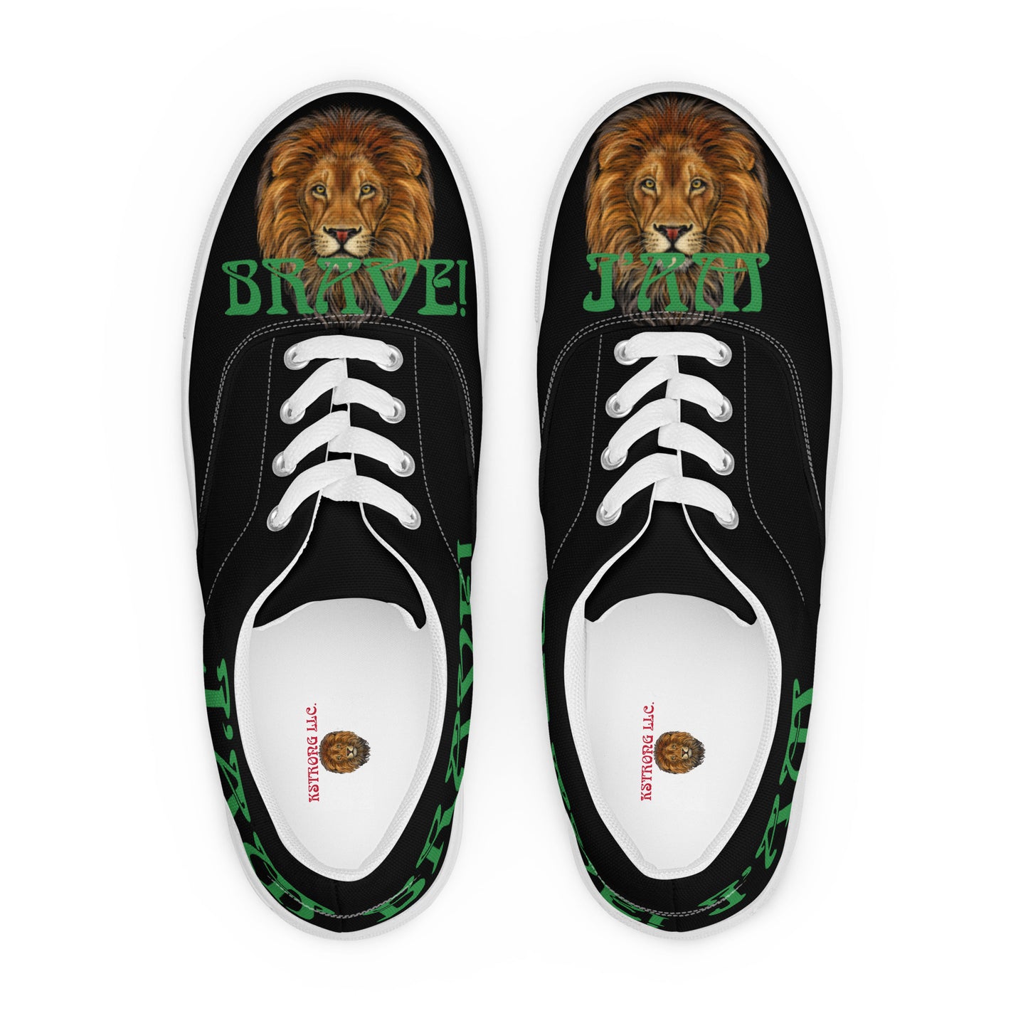 “I’AM BRAVE!”Black Men’s Lace-Up Canvas Shoes W/Green Font